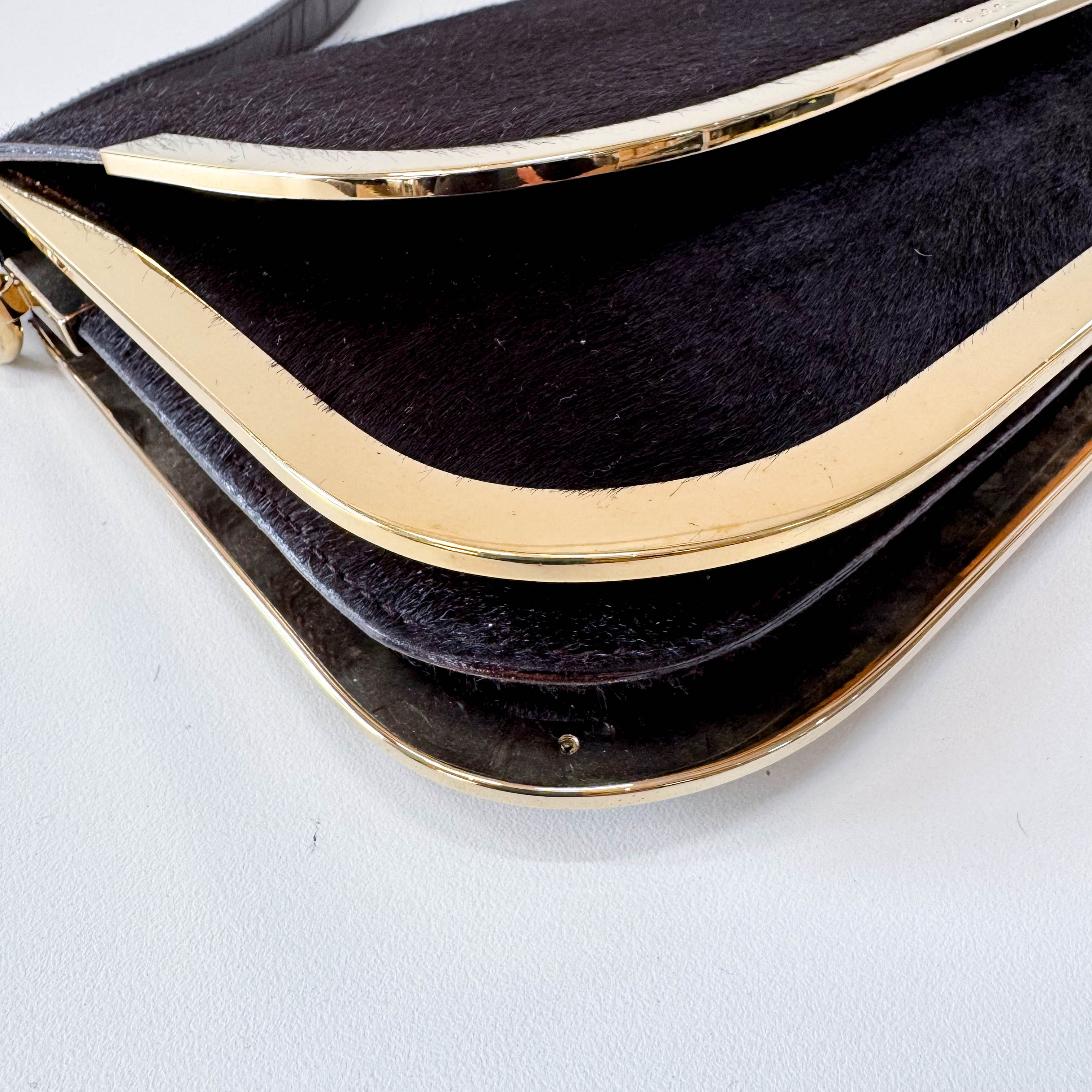Black Pony Hair with Gold Frame Flap Bag