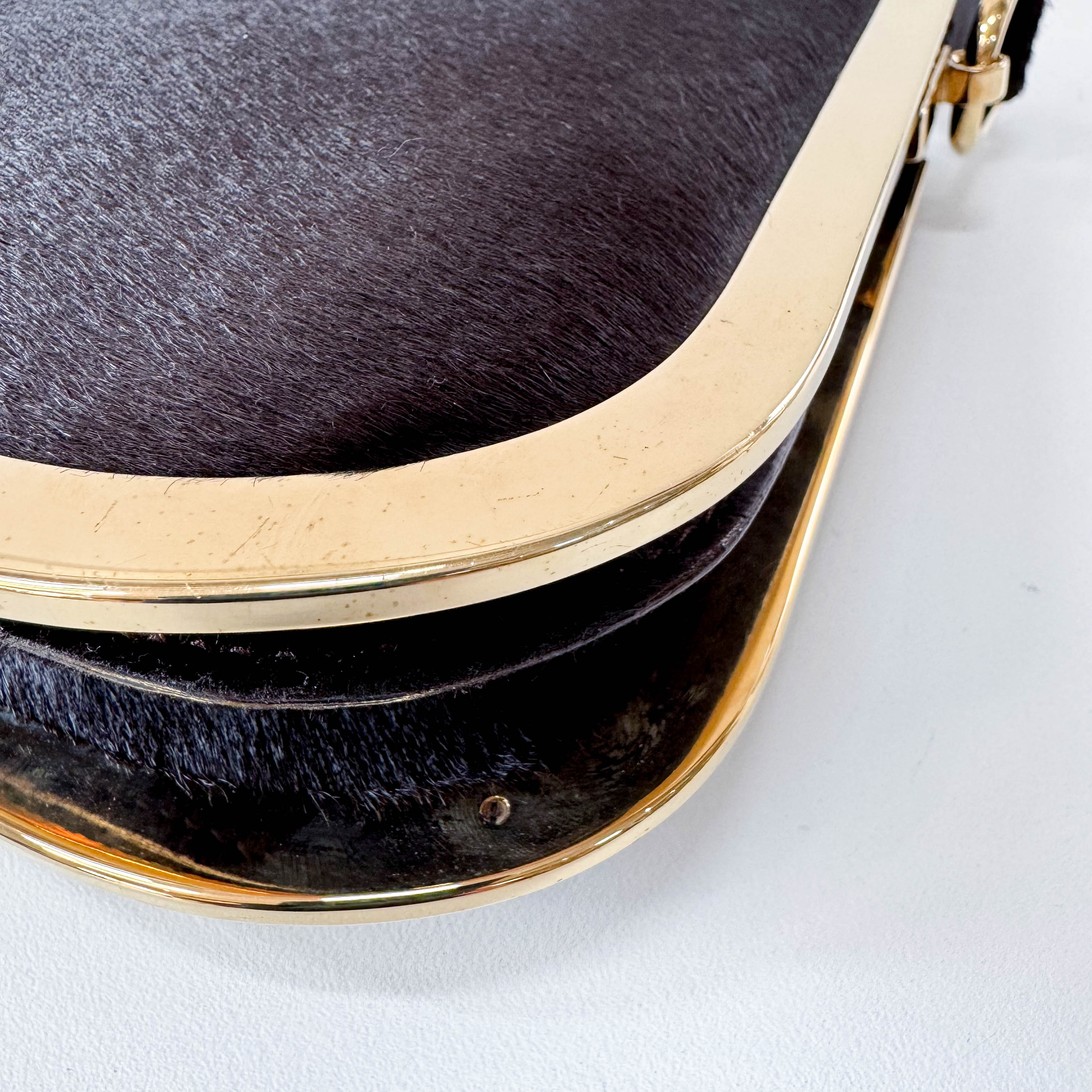 Black Pony Hair with Gold Frame Flap Bag