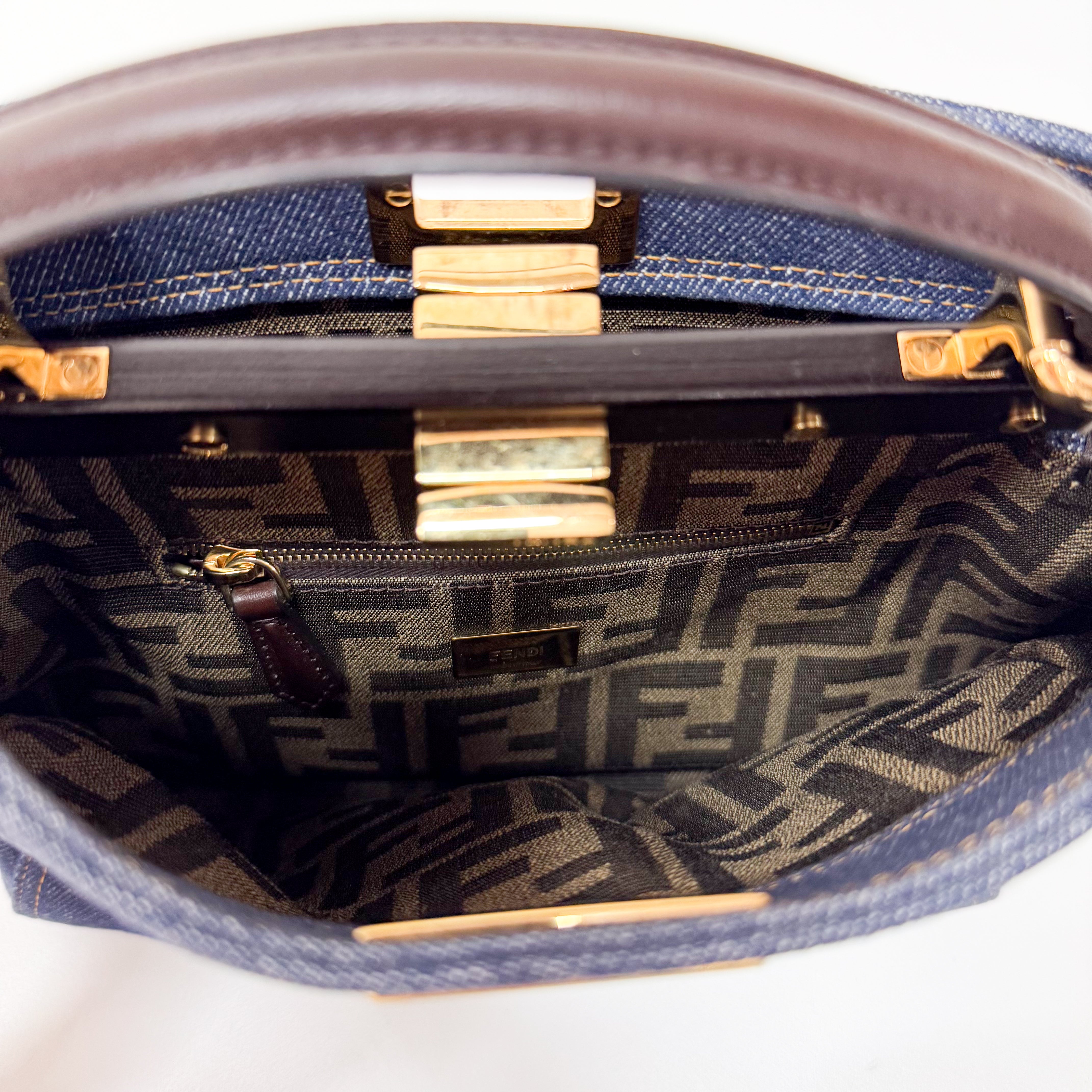 Mini Peek-a-Boo Denim with Brown Handle Bag