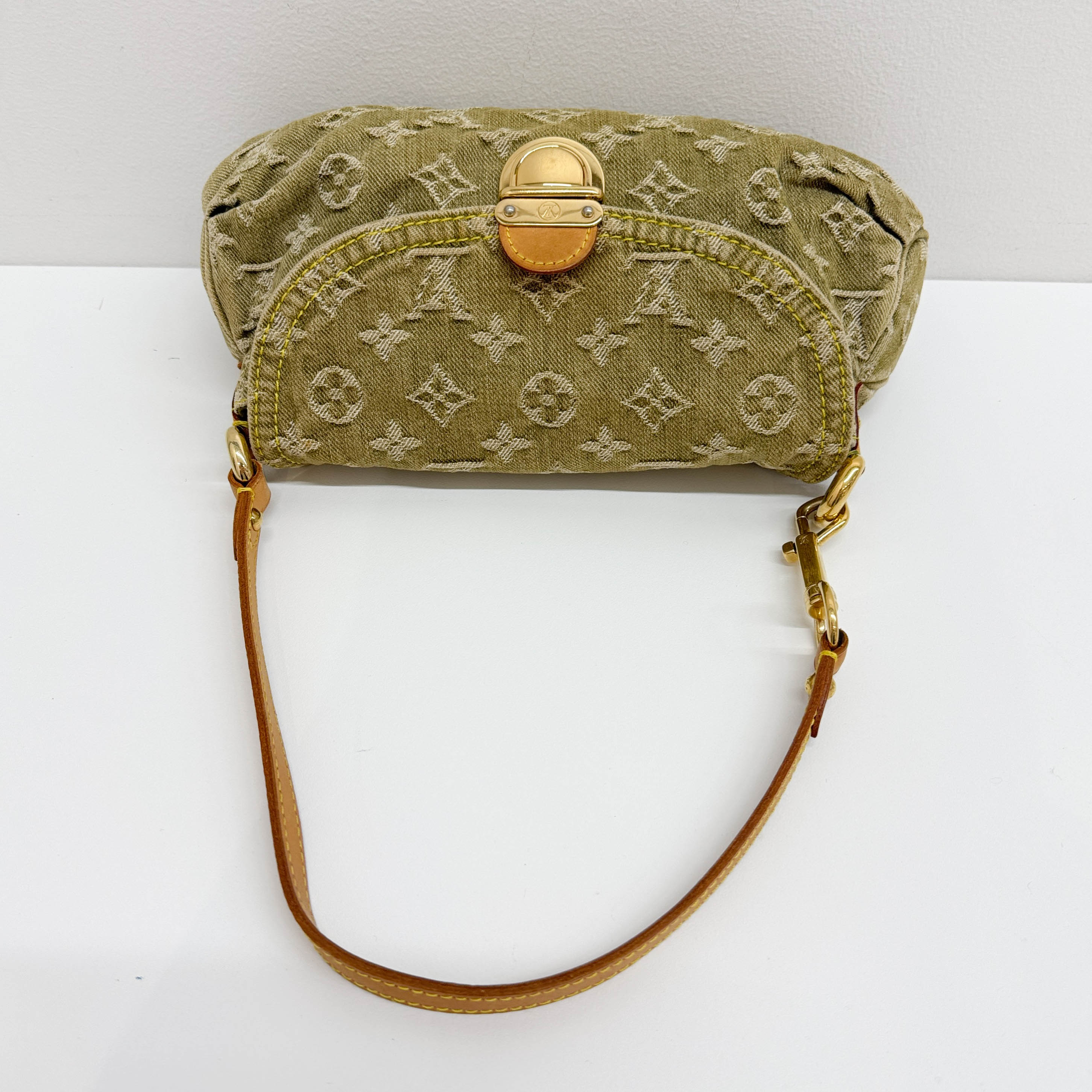 Pleaty Olive Denim Shoulder Bag