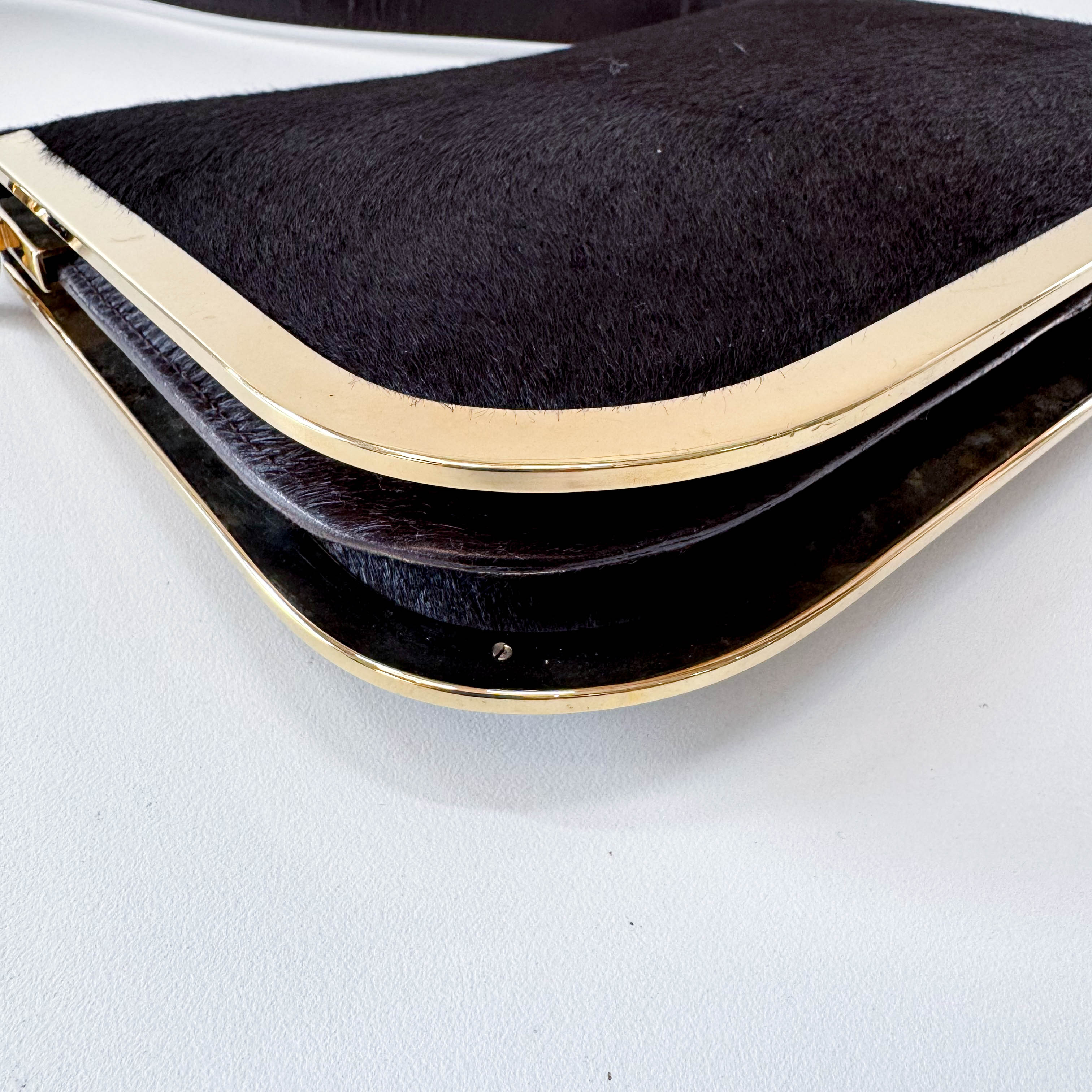 Black Pony Hair with Gold Frame Flap Bag