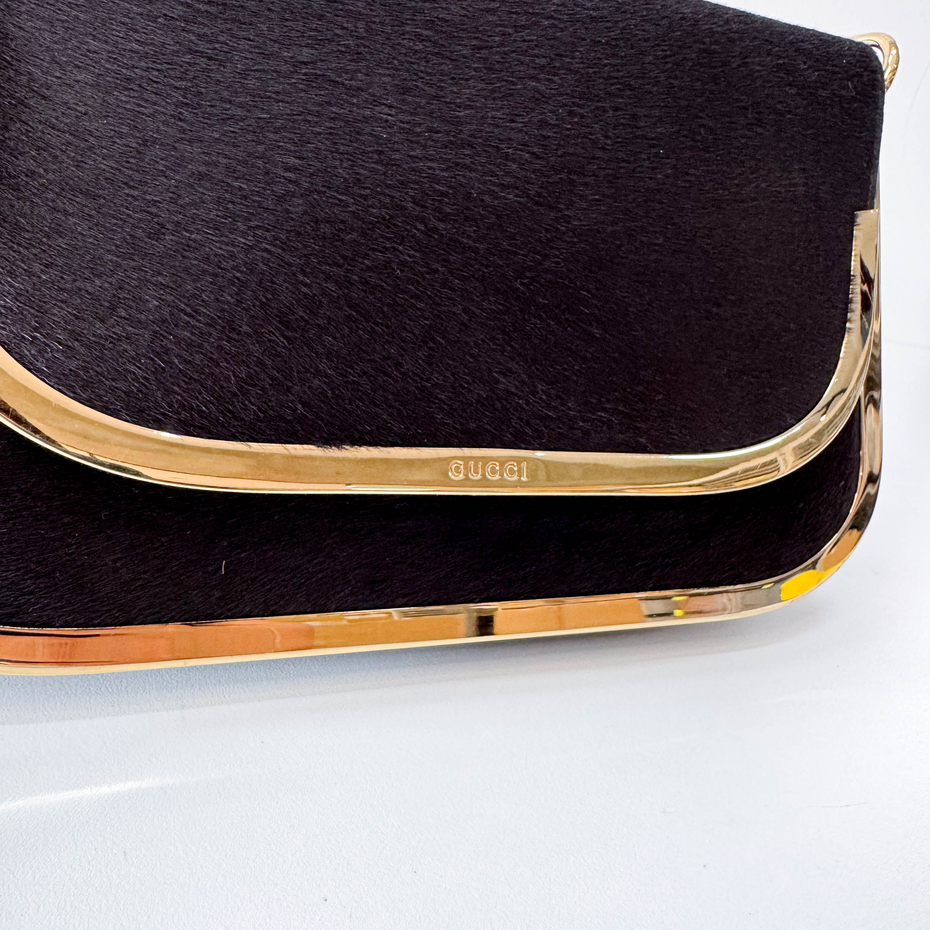 Black Pony Hair with Gold Frame Flap Bag