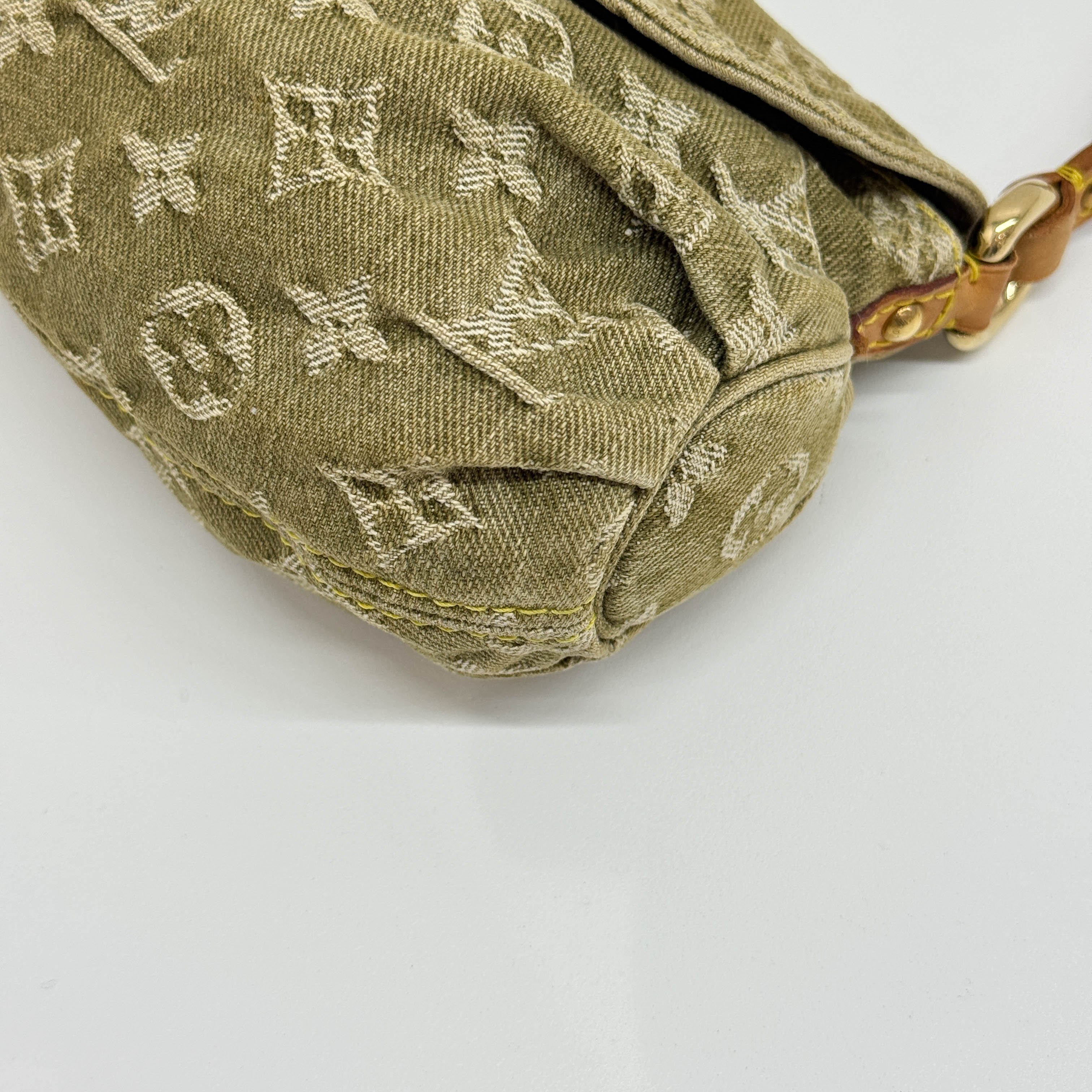 Pleaty Olive Denim Shoulder Bag