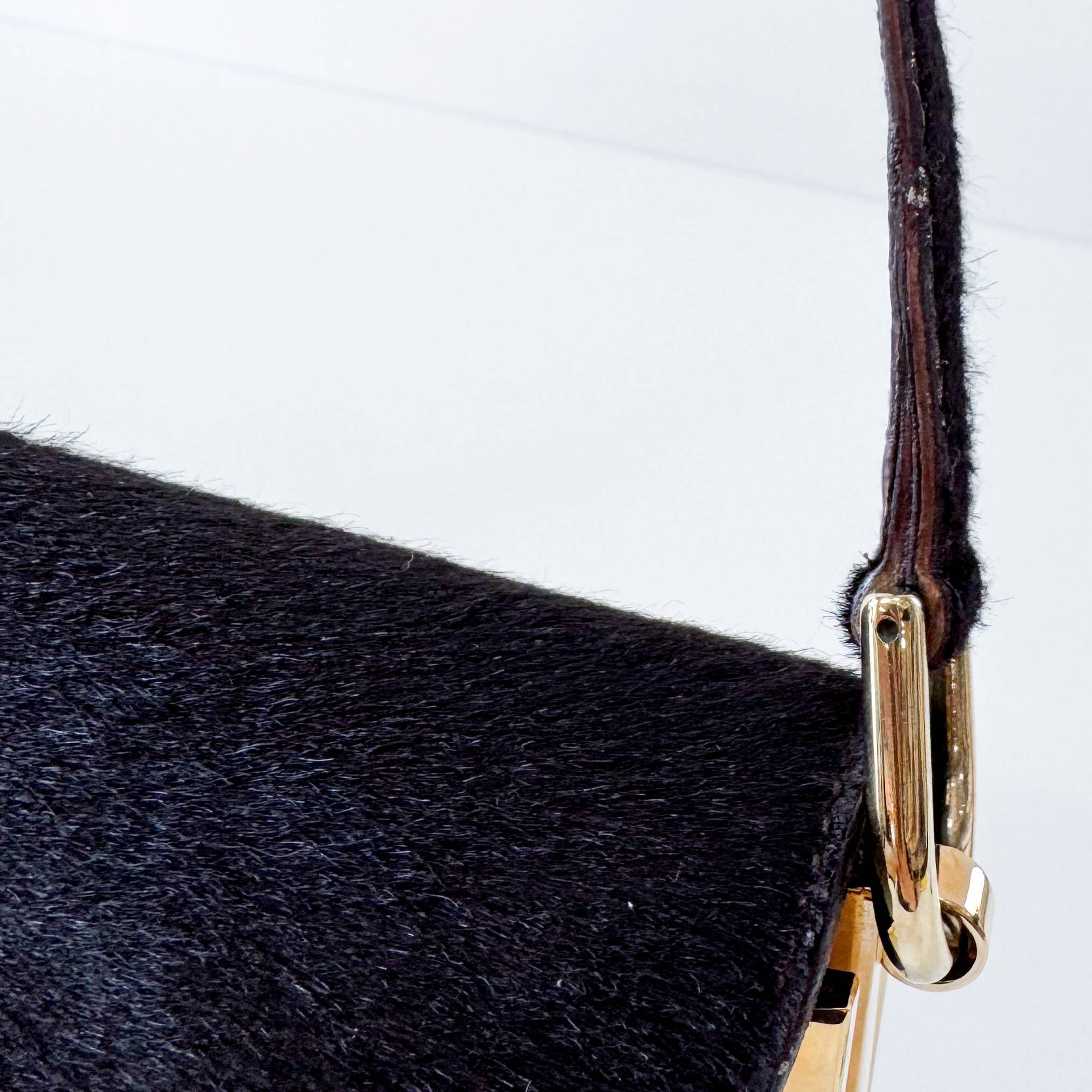Black Pony Hair with Gold Frame Flap Bag