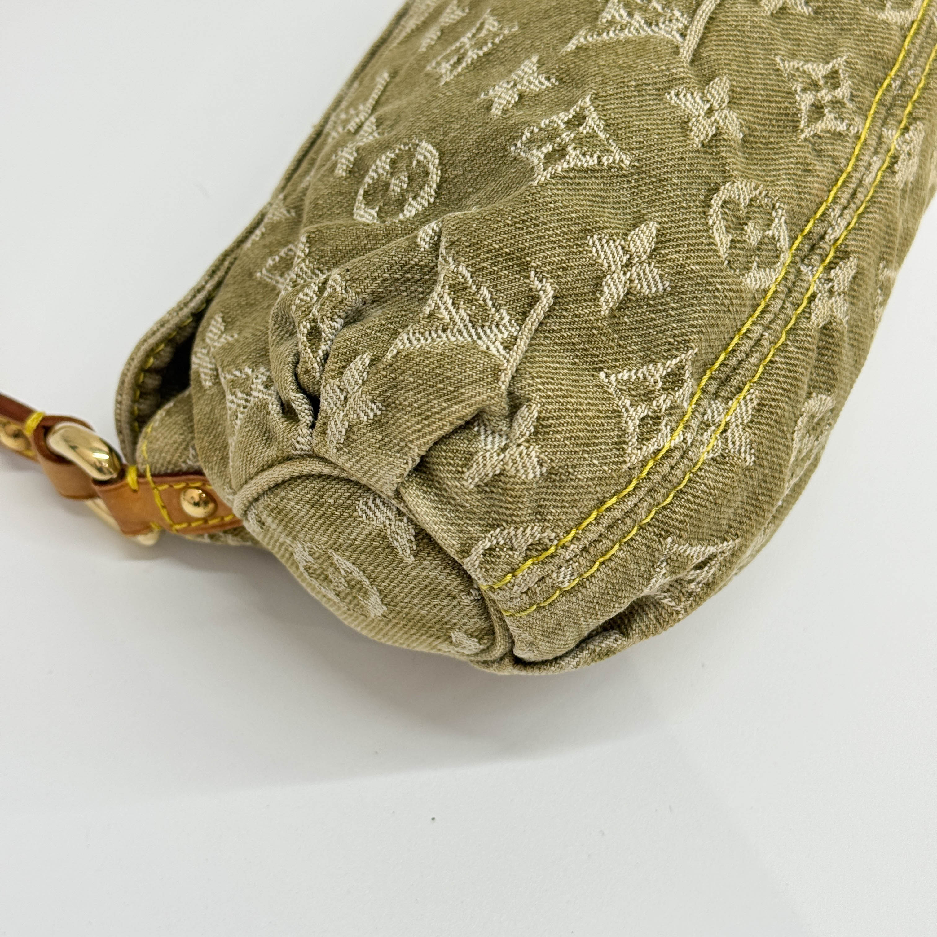 Pleaty Olive Denim Shoulder Bag