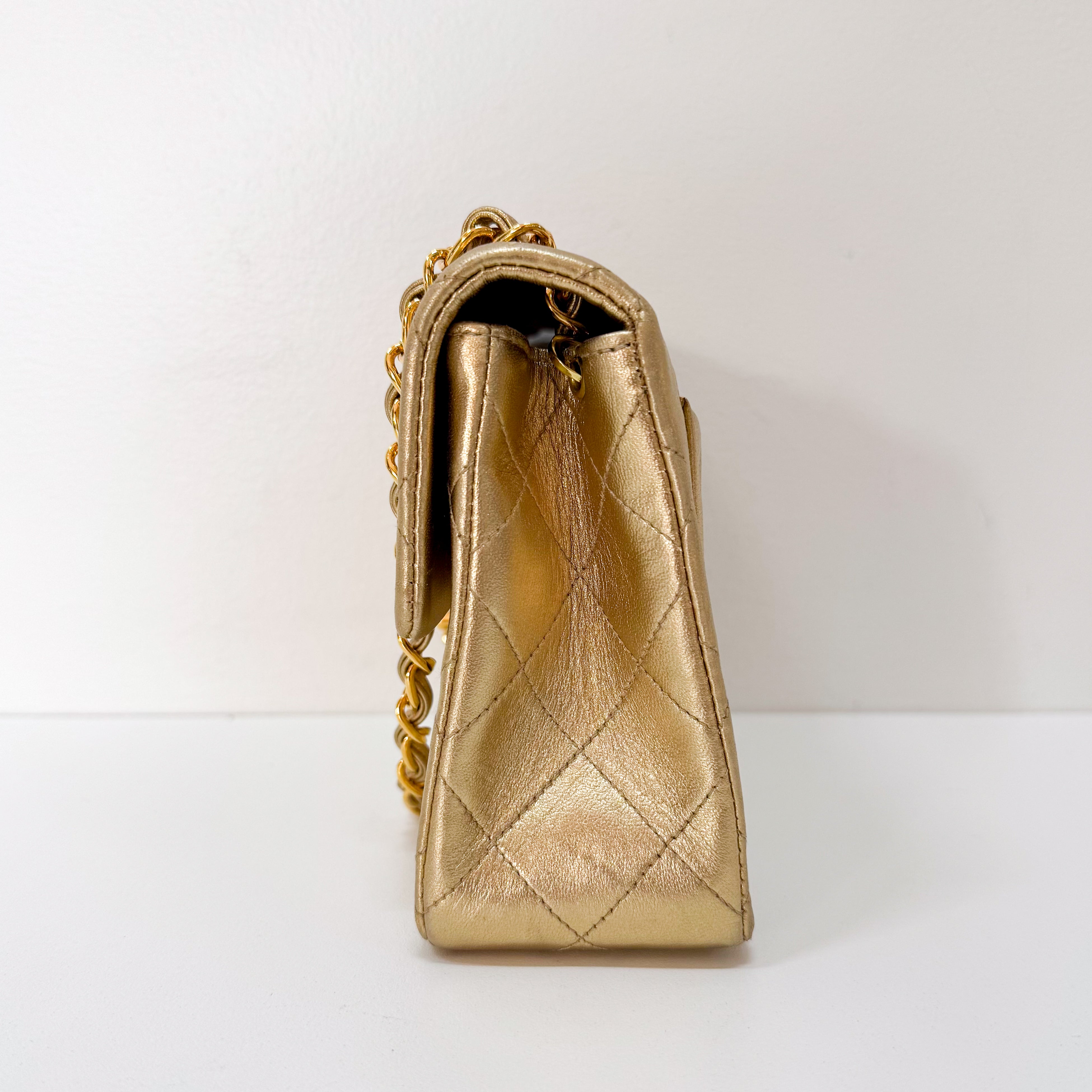 Mini Matelasse 17 Gold Lambskin Chain Strap Bag
