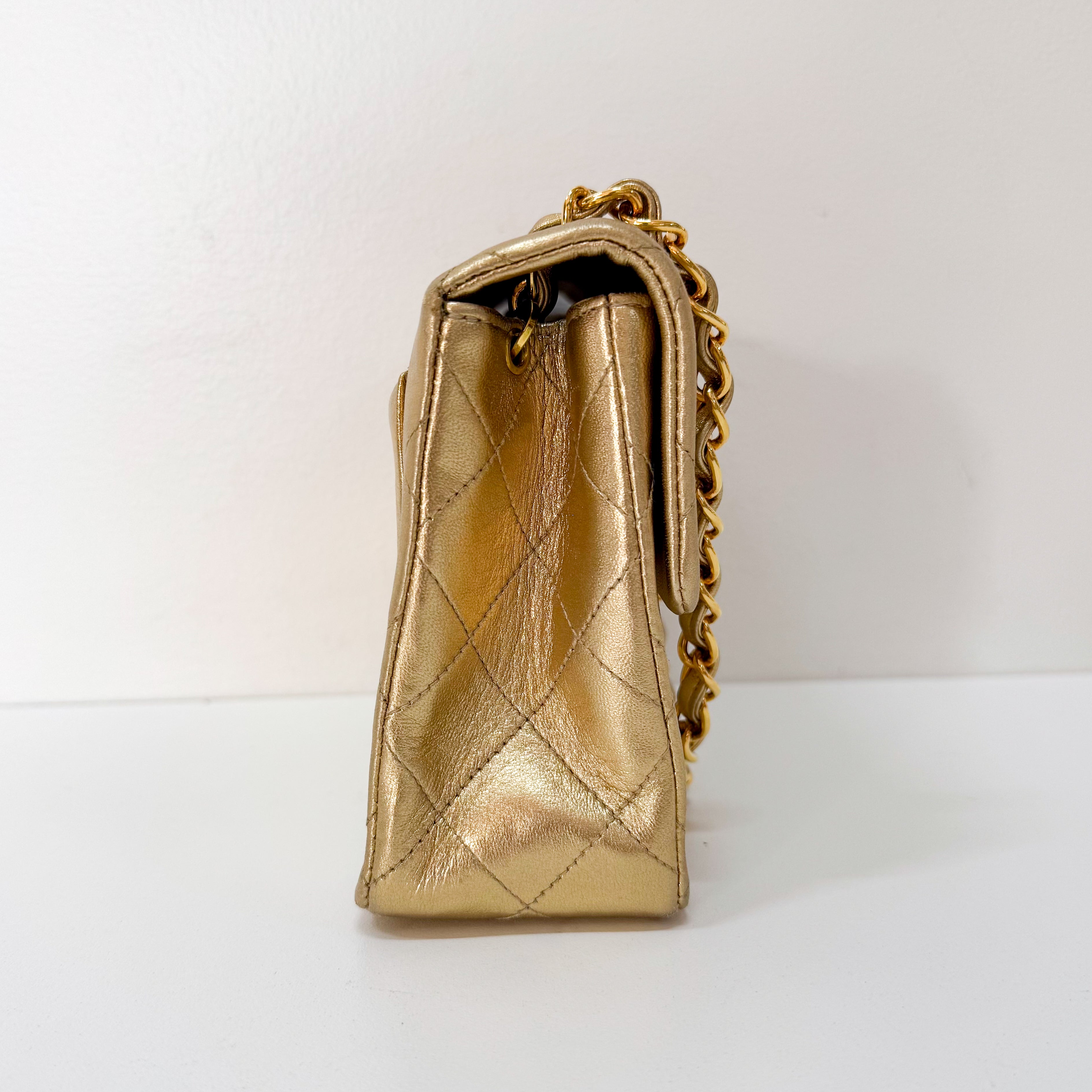 Mini Matelasse 17 Gold Lambskin Chain Strap Bag