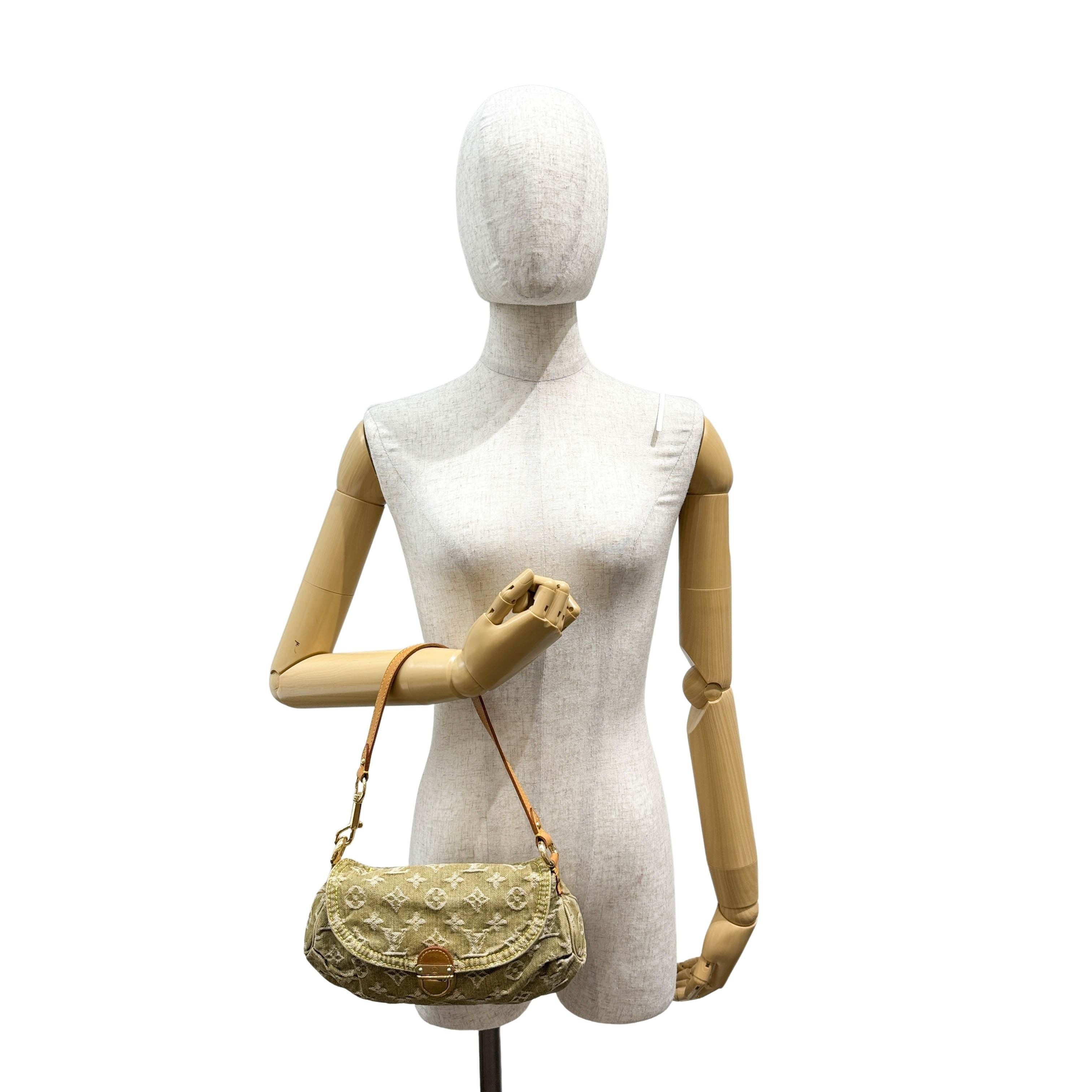 Pleaty Olive Denim Shoulder Bag