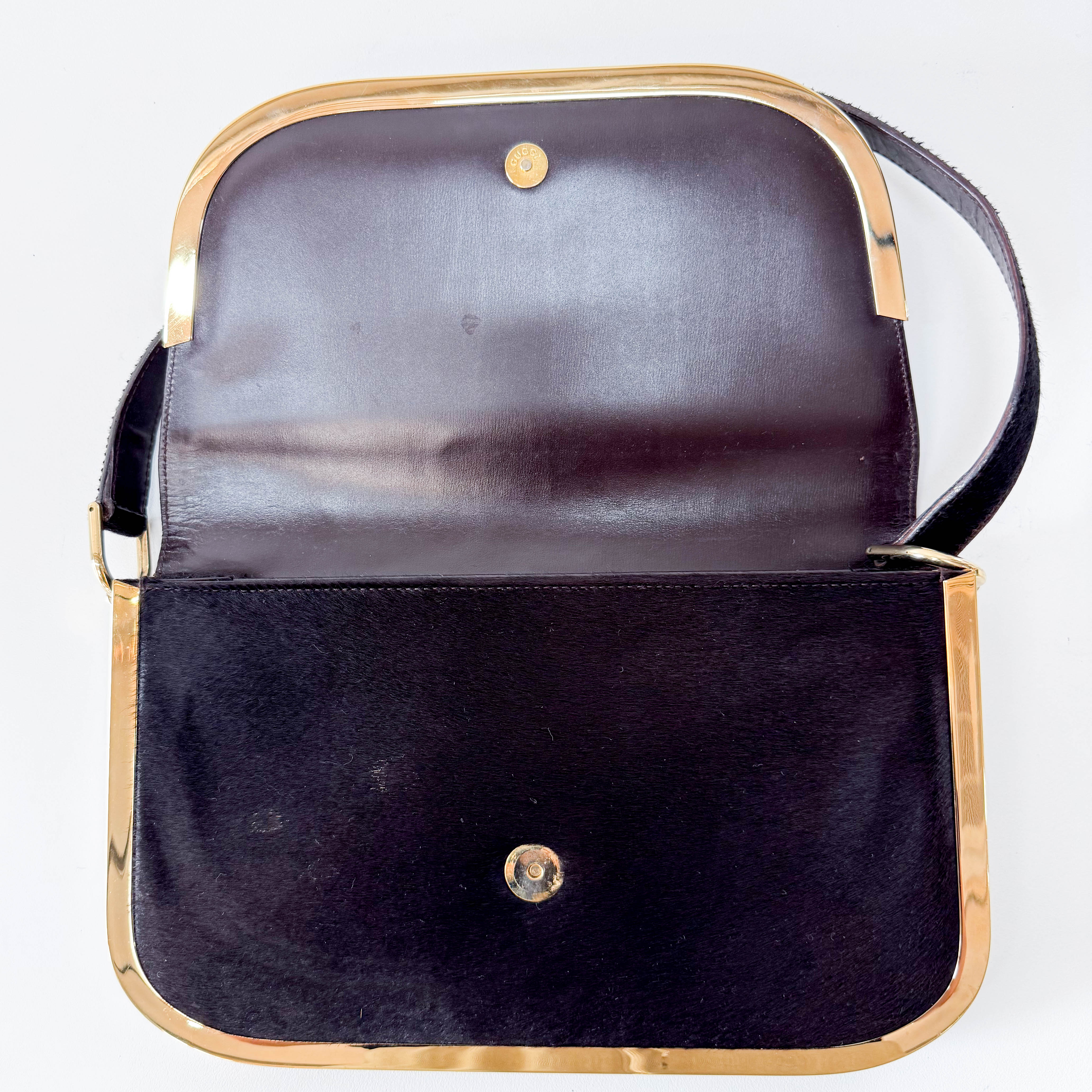 Black Pony Hair with Gold Frame Flap Bag