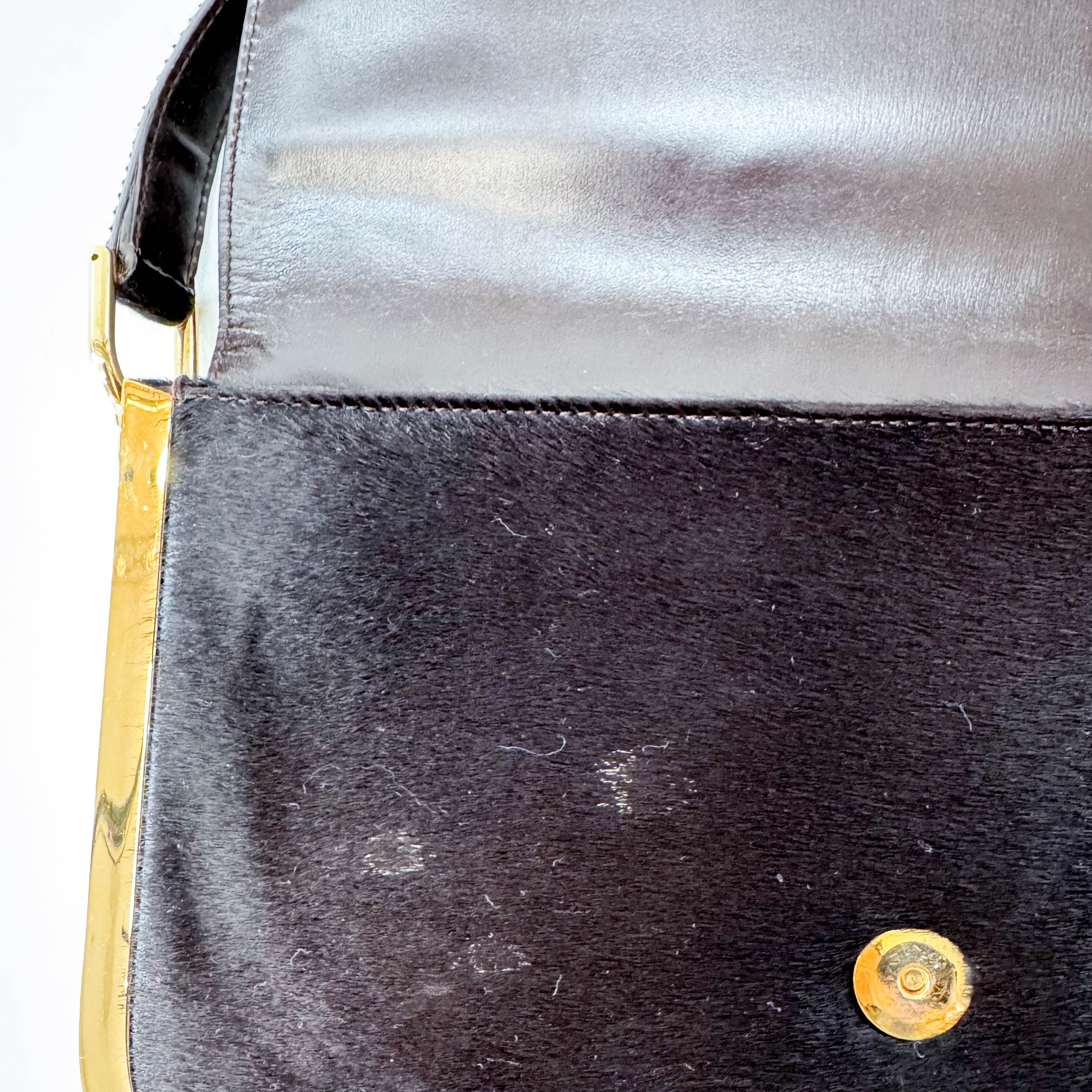 Black Pony Hair with Gold Frame Flap Bag