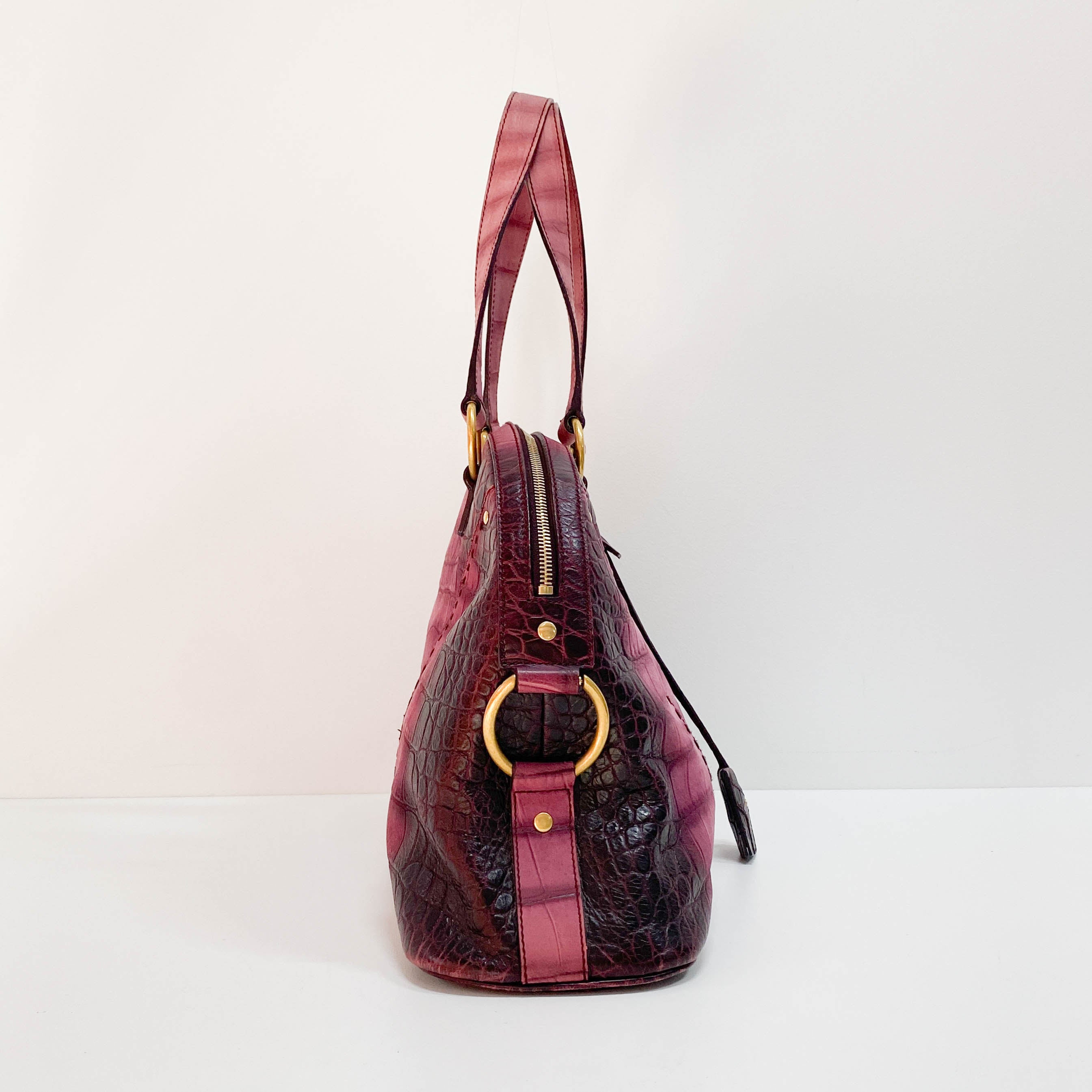 Muse Purple Croc Embossed Leather Shoulder Bag