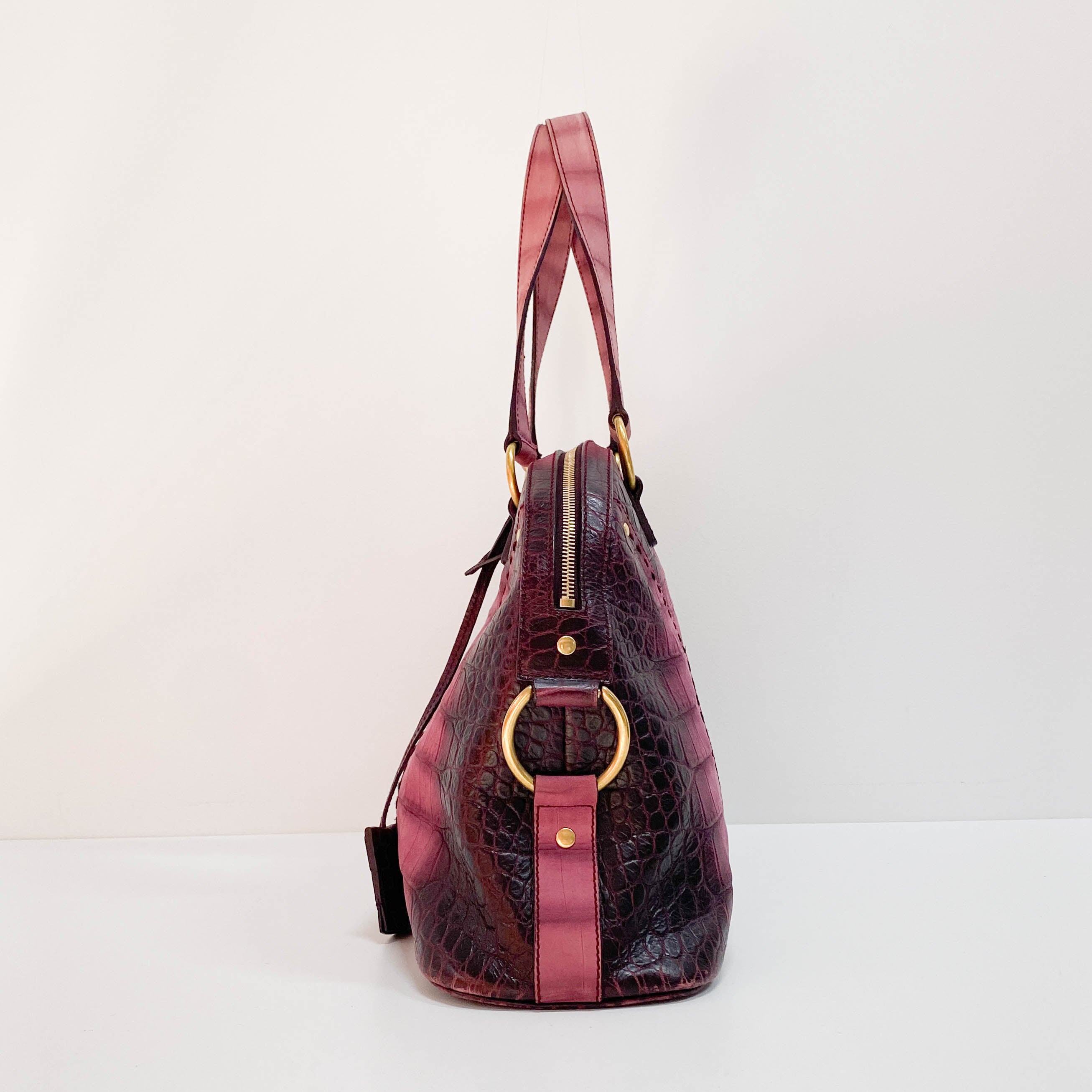 Muse Purple Croc Embossed Leather Shoulder Bag
