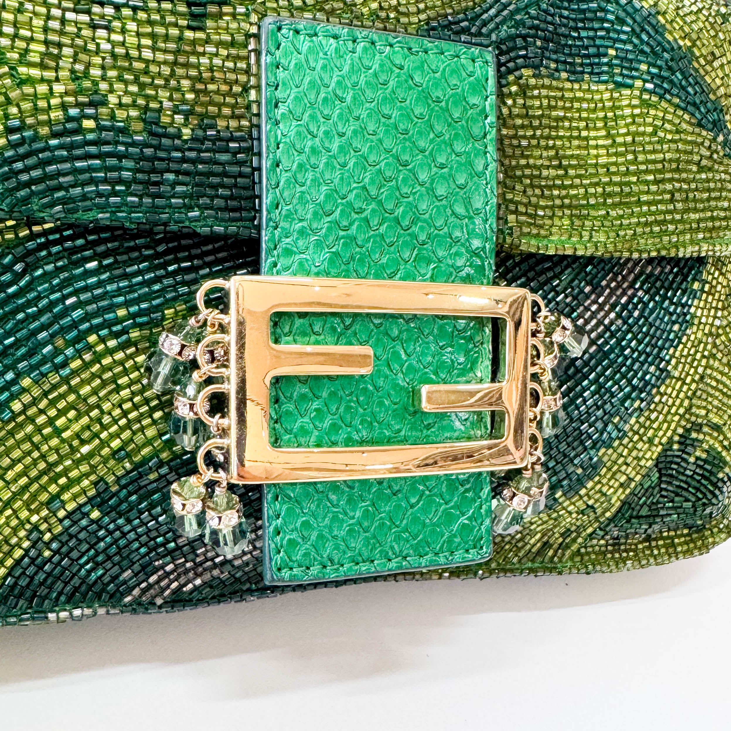 Baguette Emerald Green Beads & Crystals Shoulder Bag