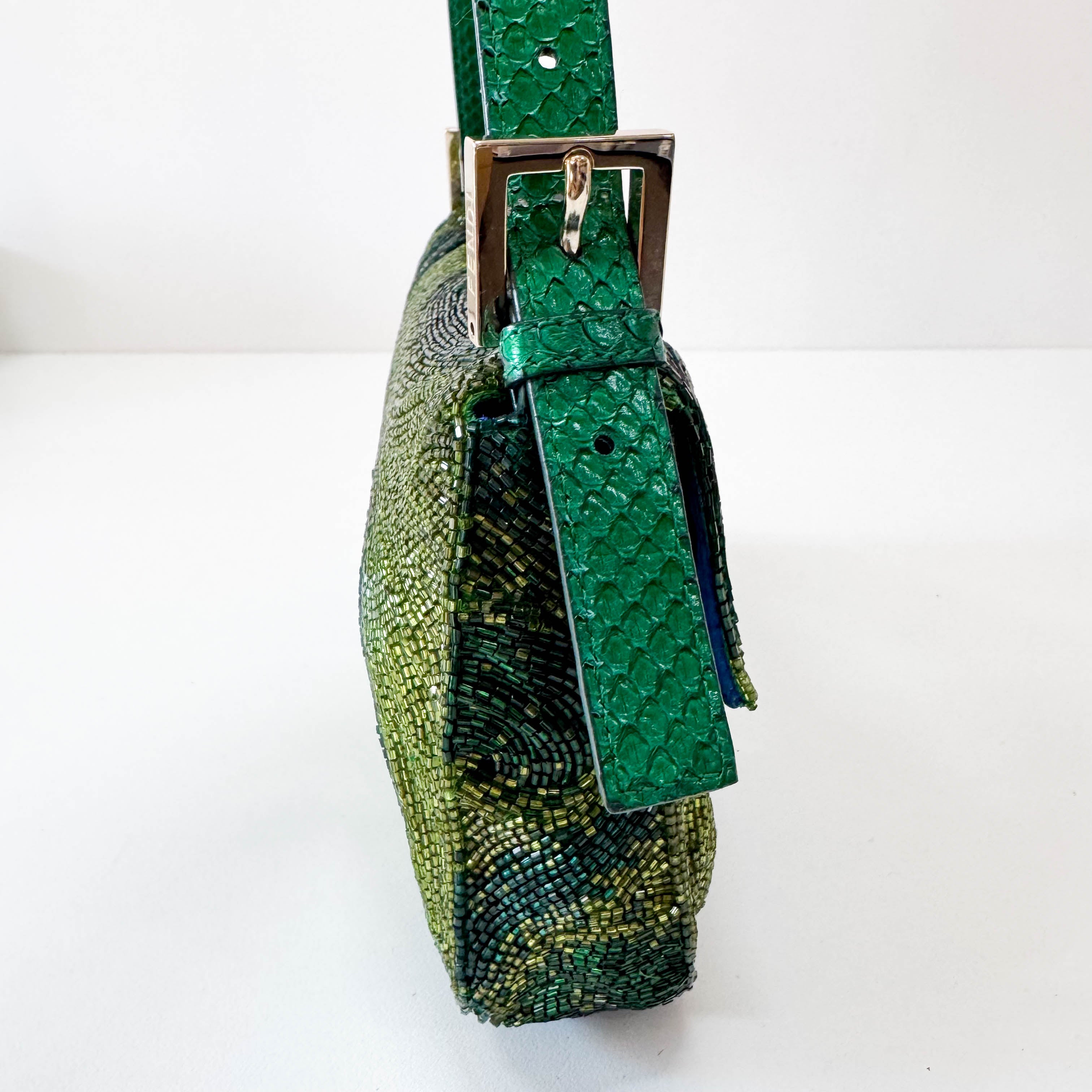 Baguette Emerald Green Beads & Crystals Shoulder Bag