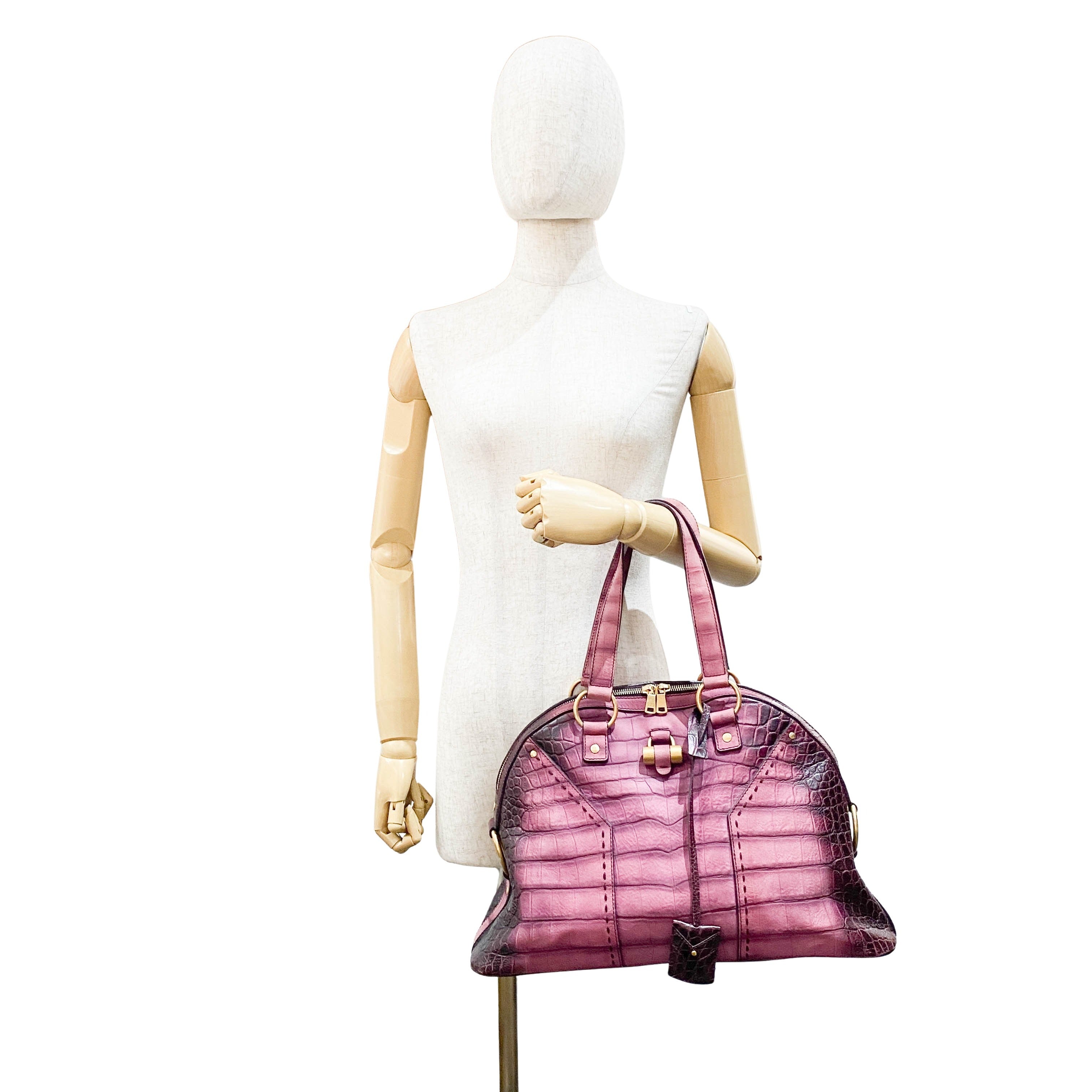 Muse Purple Croc Embossed Leather Shoulder Bag