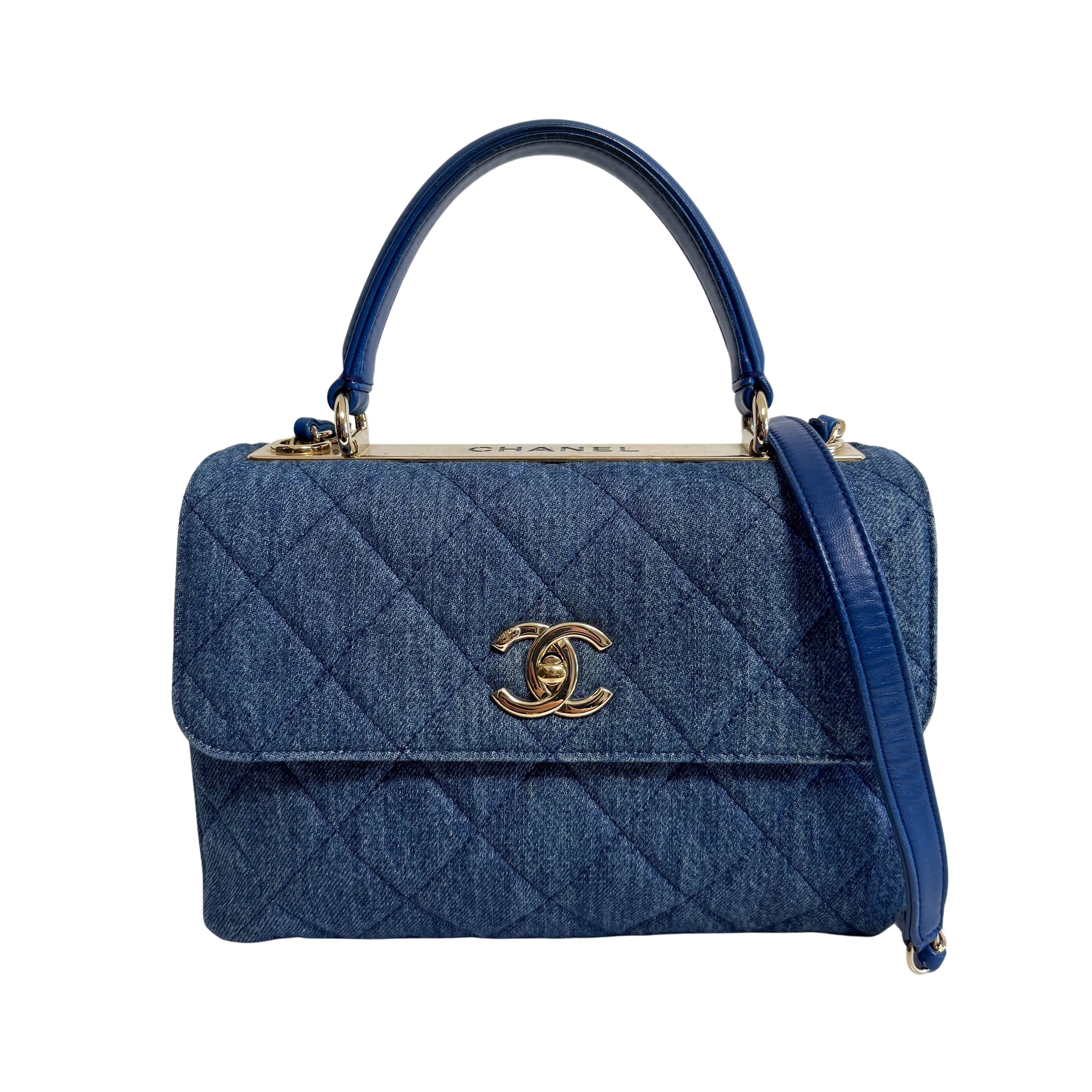 Trendy CC Denim Coco Handle Shoulder Bag