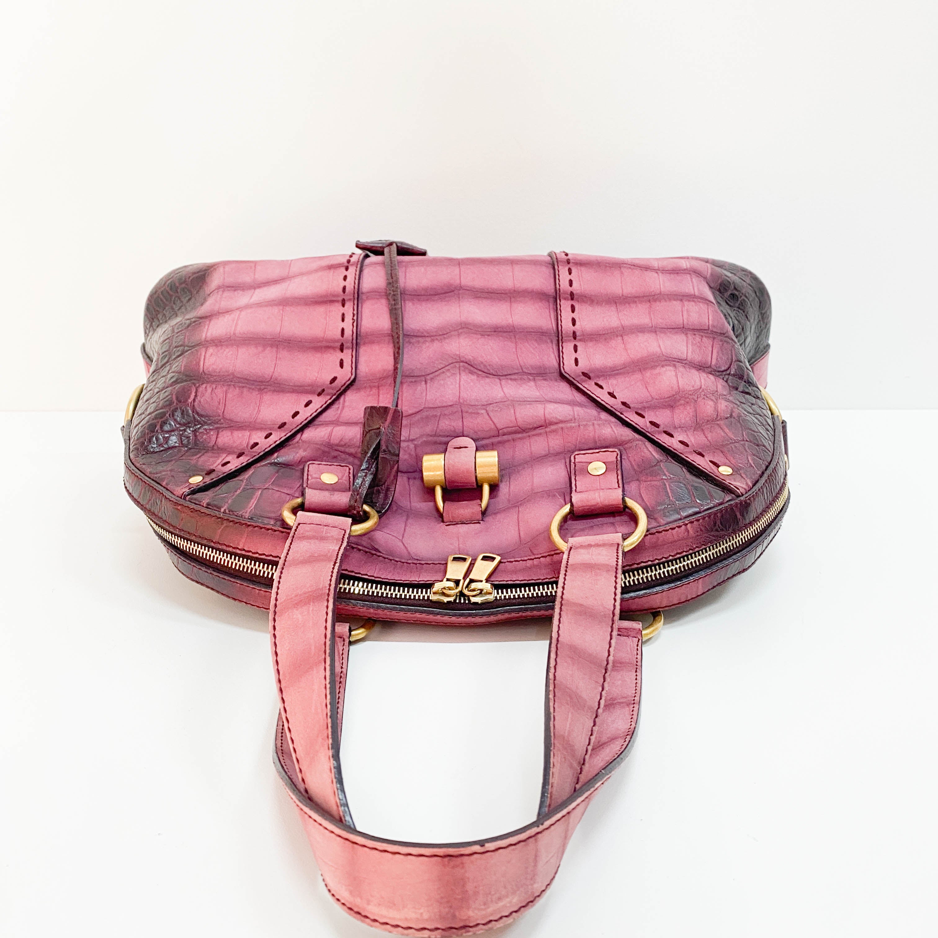 Muse Purple Croc Embossed Leather Shoulder Bag