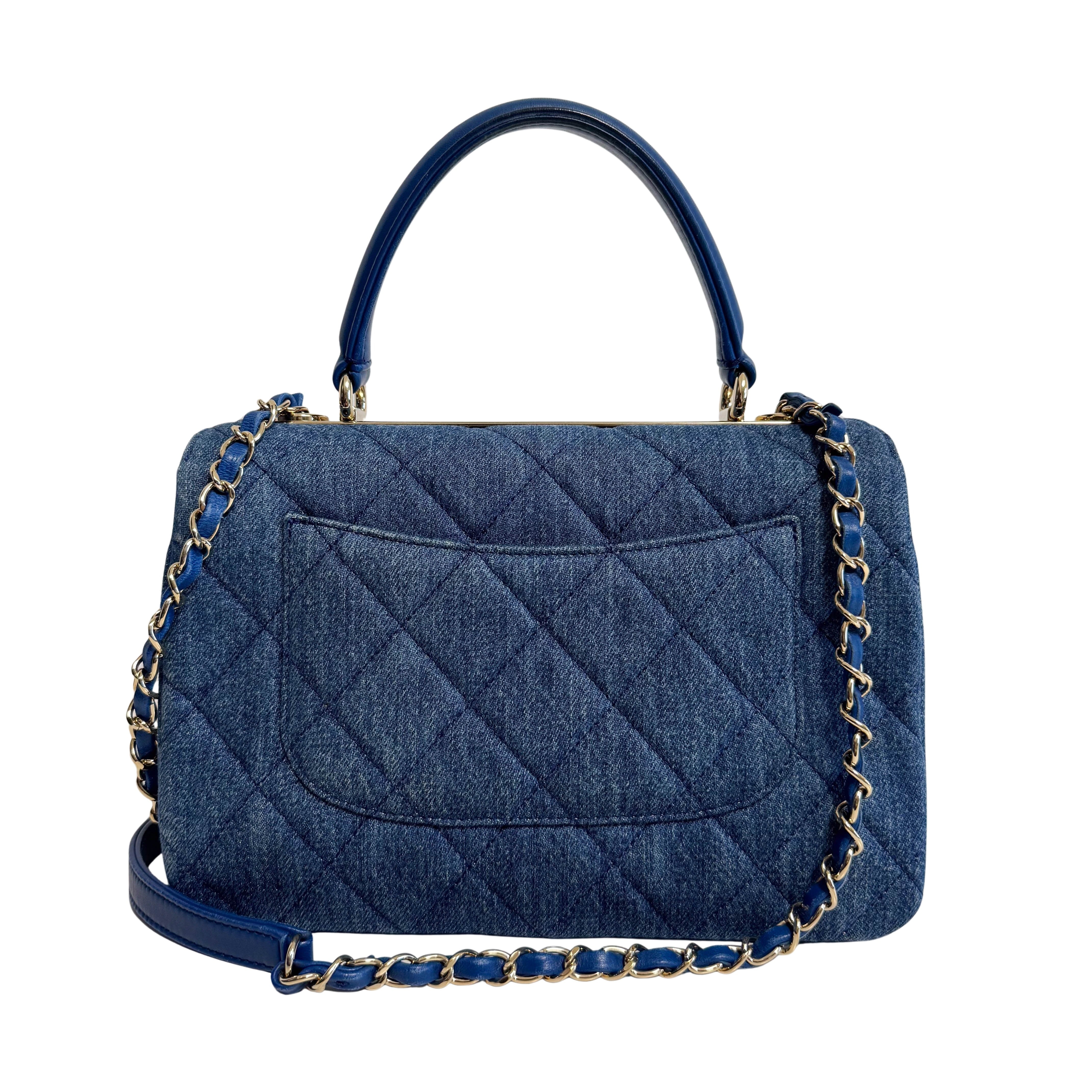 Trendy CC Denim Coco Handle Shoulder Bag