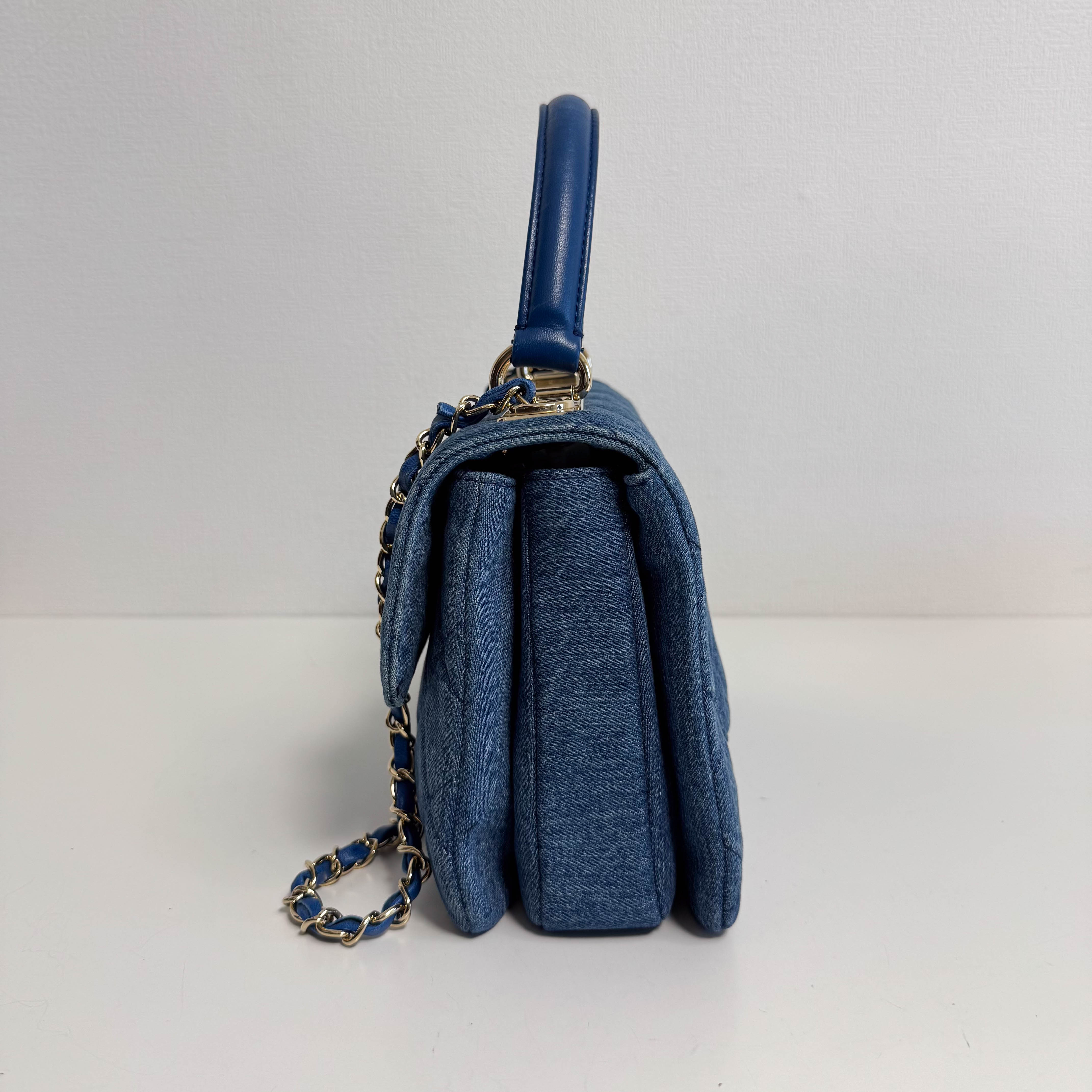 Trendy CC Denim Coco Handle Shoulder Bag