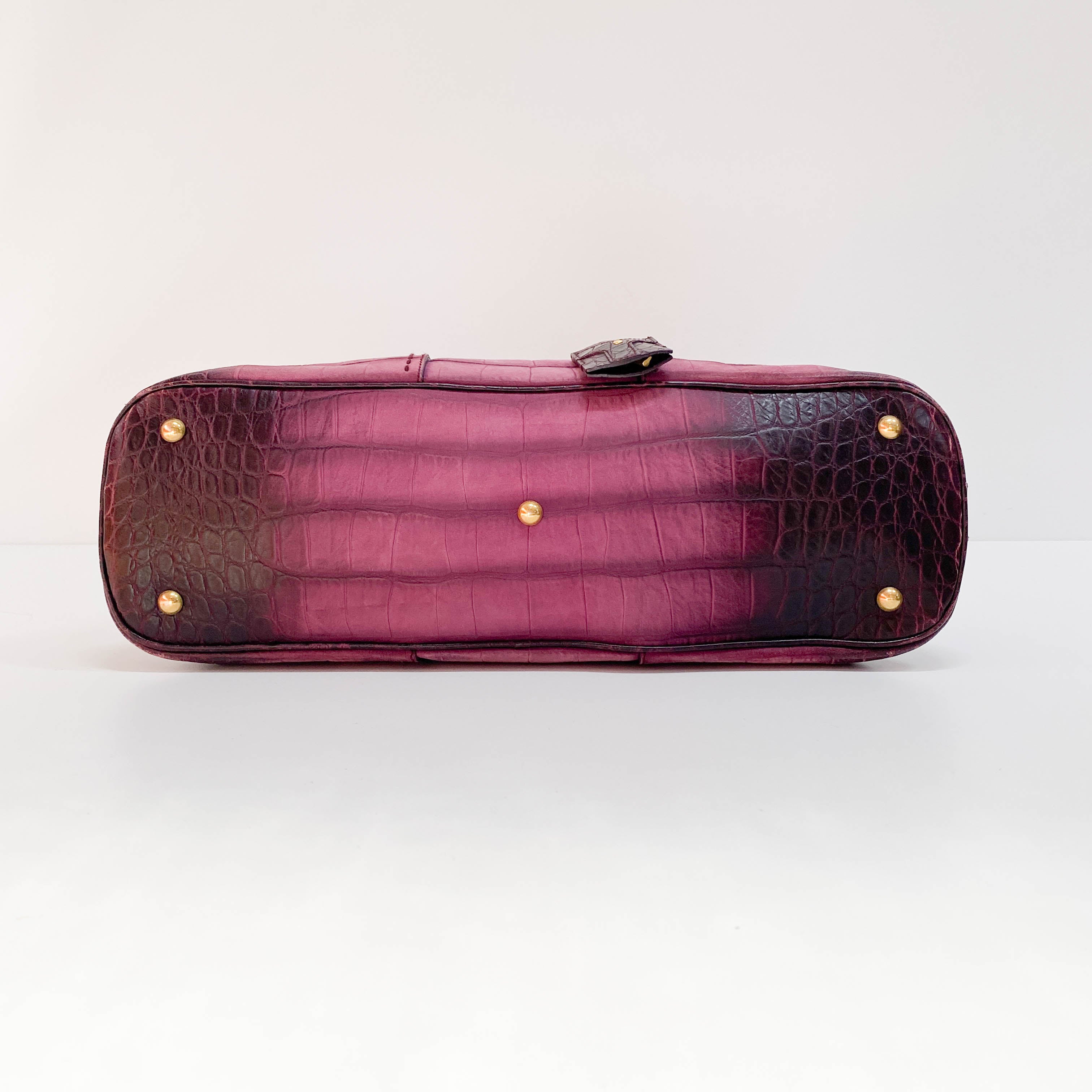 Muse Purple Croc Embossed Leather Shoulder Bag
