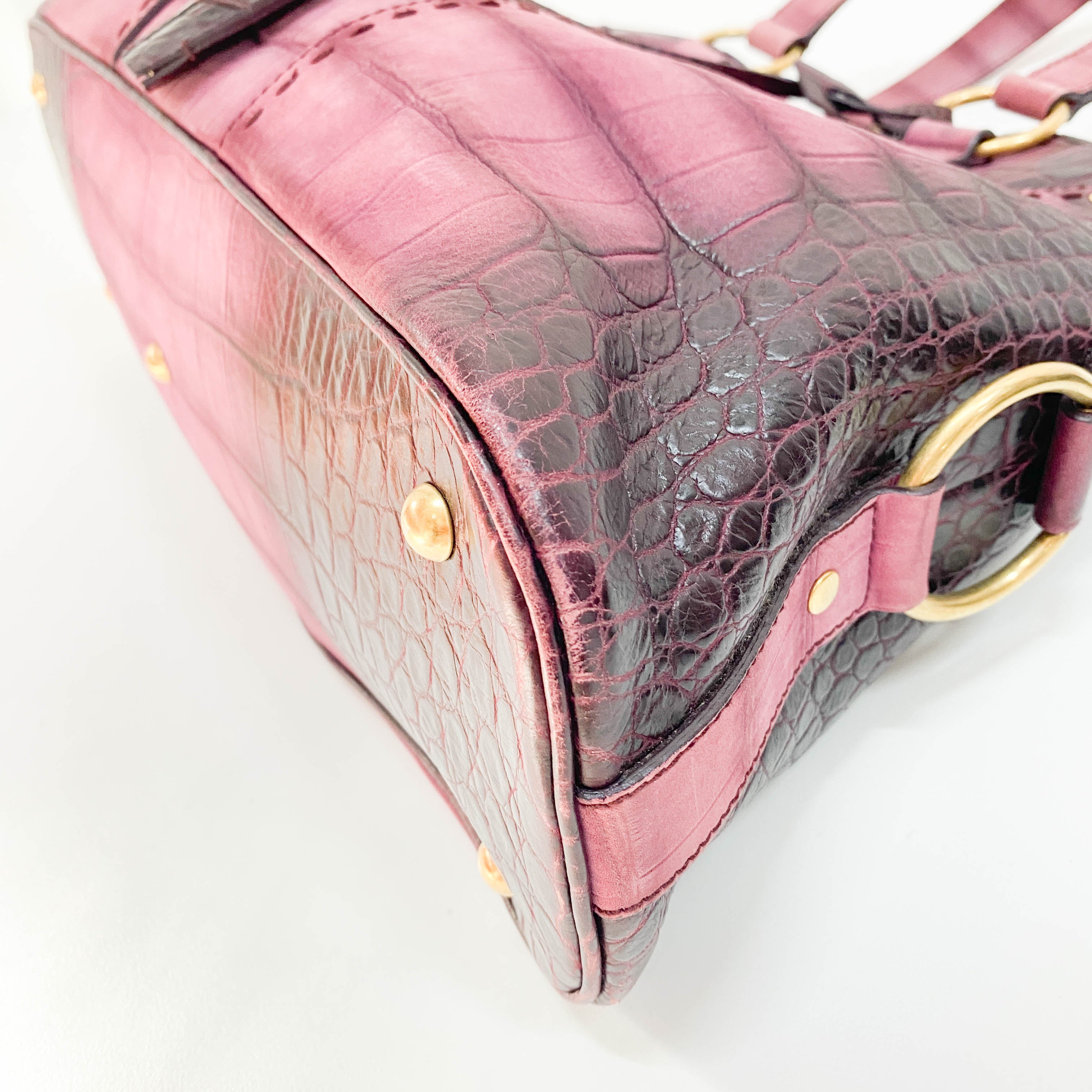 Muse Purple Croc Embossed Leather Shoulder Bag