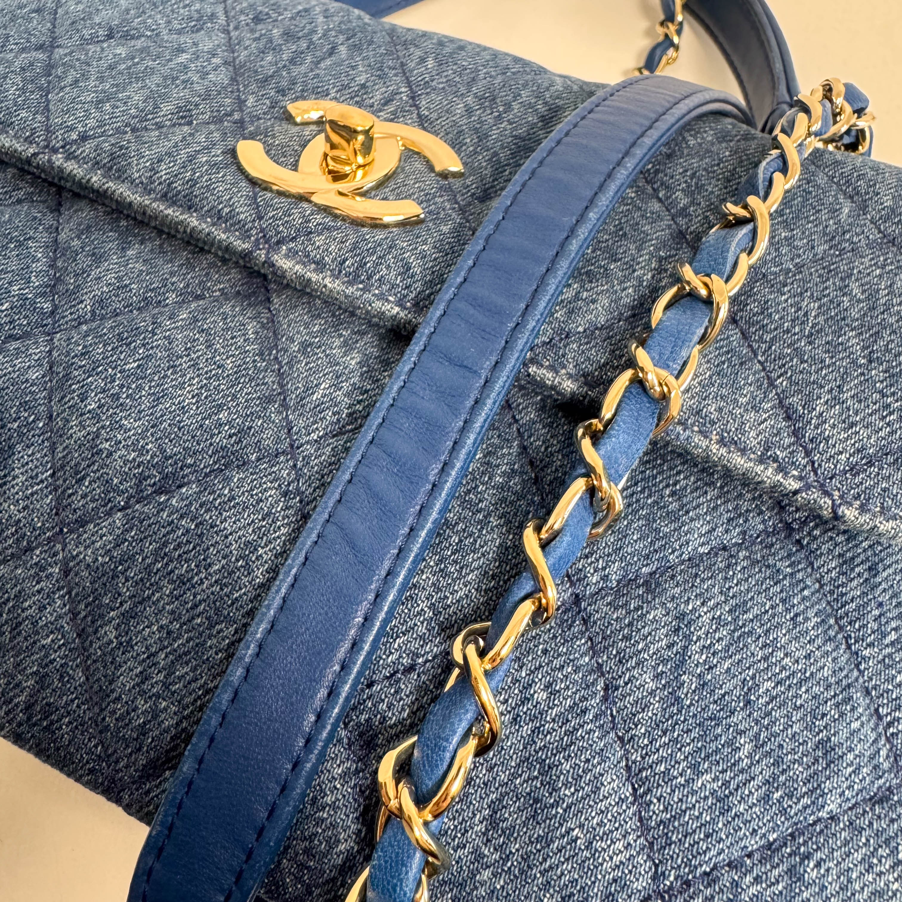 Trendy CC Denim Coco Handle Shoulder Bag