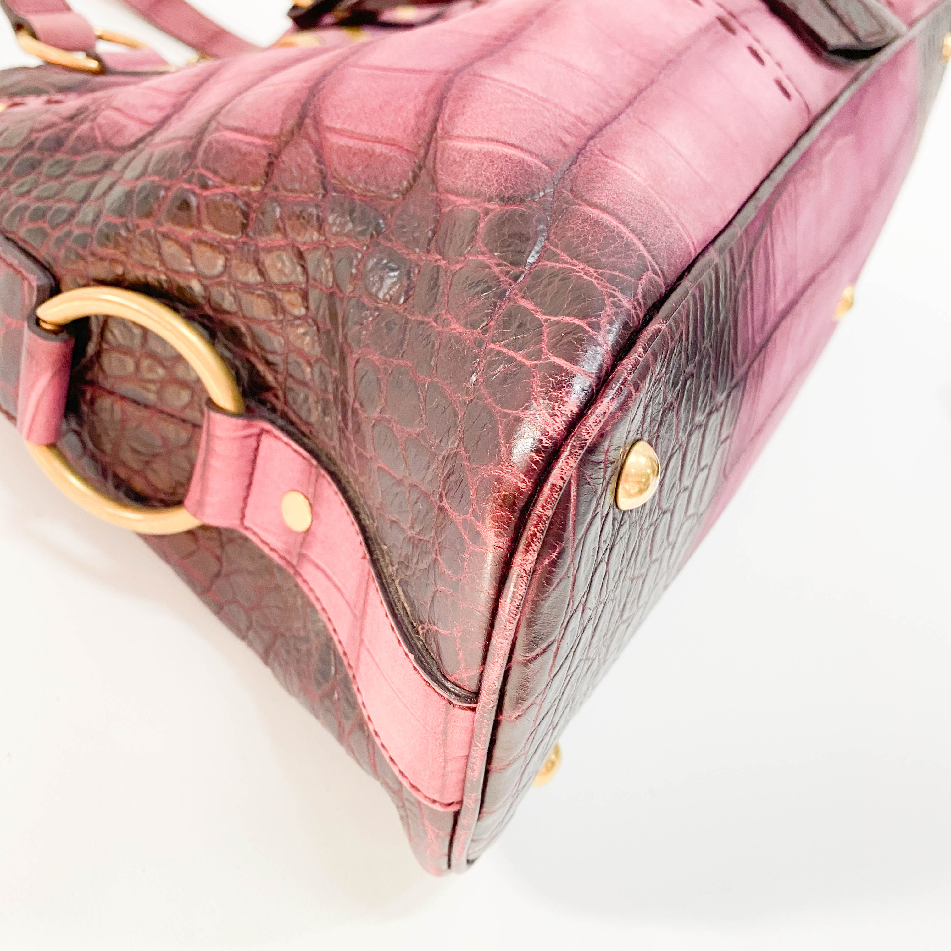 Muse Purple Croc Embossed Leather Shoulder Bag