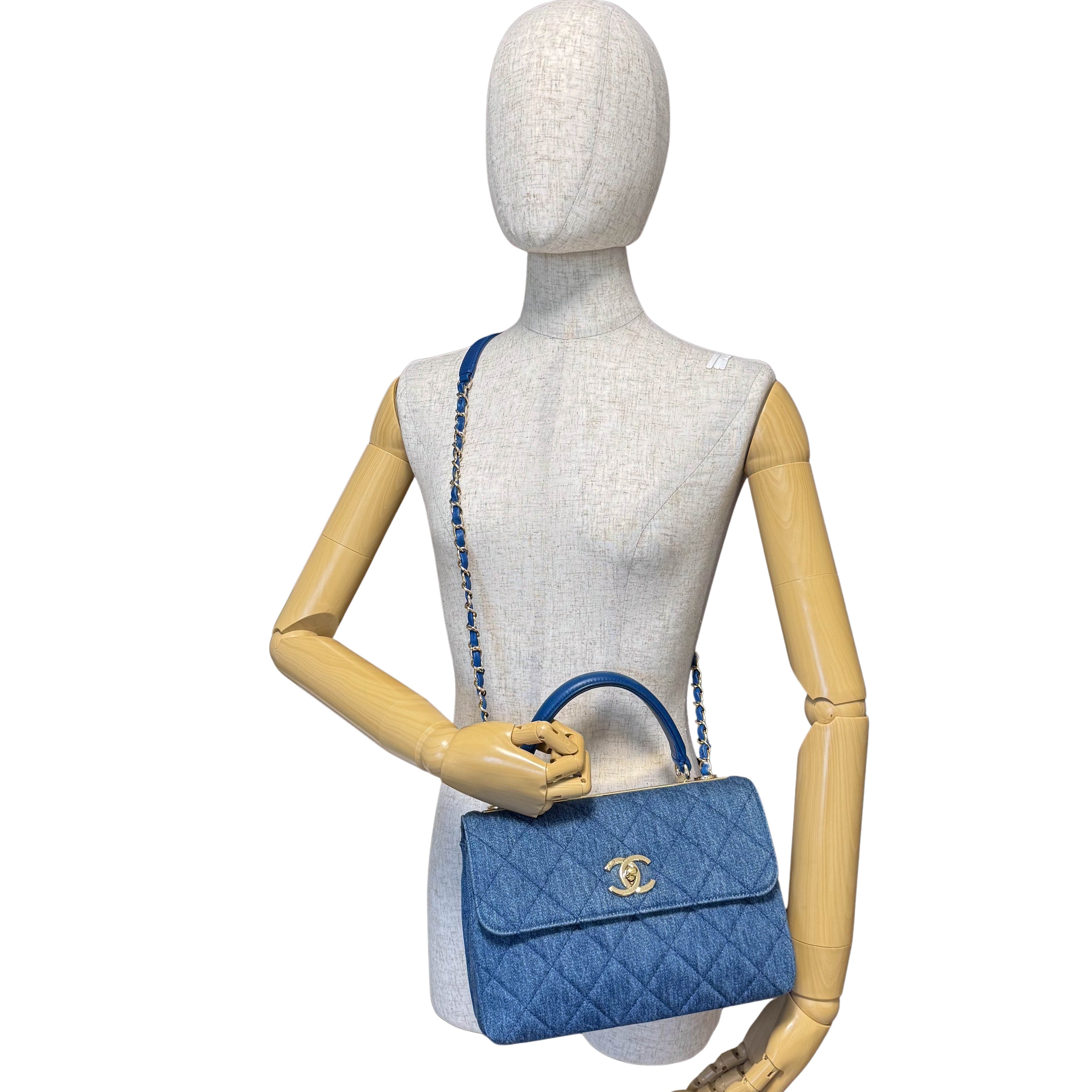 Trendy CC Denim Coco Handle Shoulder Bag