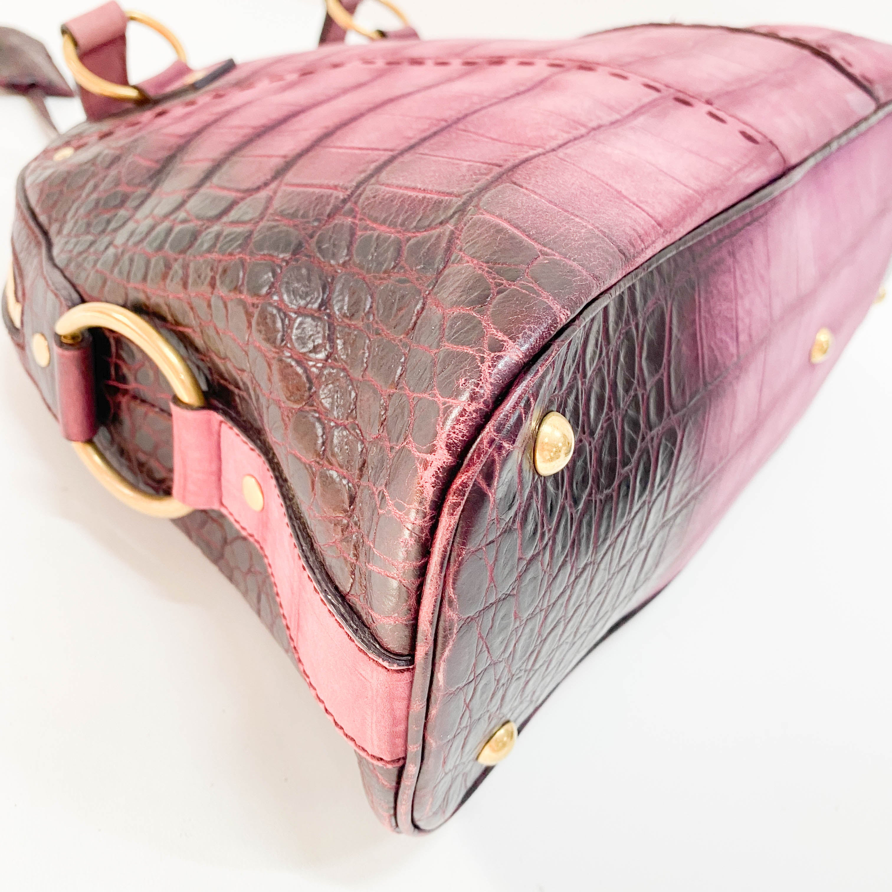 Muse Purple Croc Embossed Leather Shoulder Bag