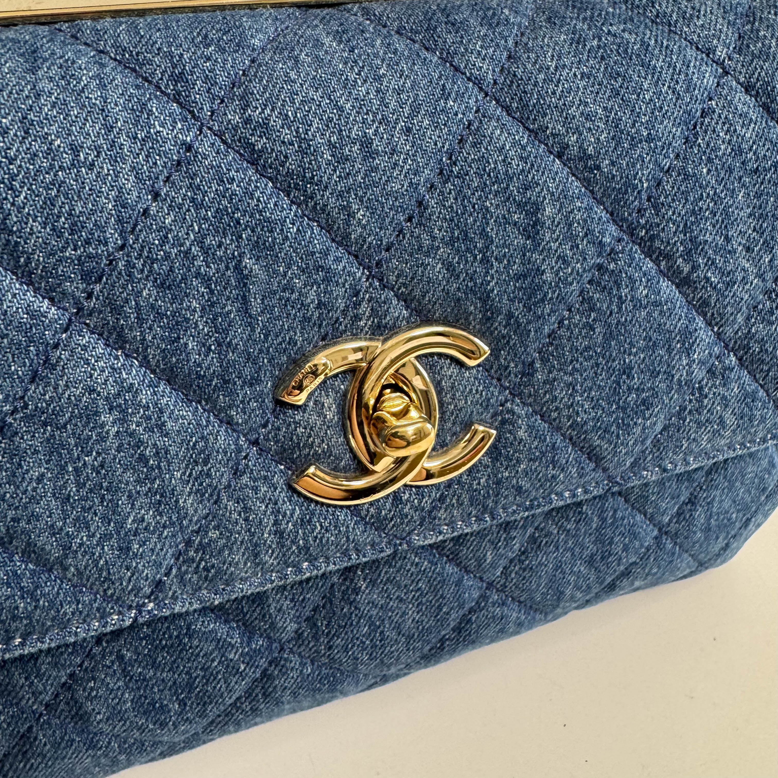 Trendy CC Denim Coco Handle Shoulder Bag