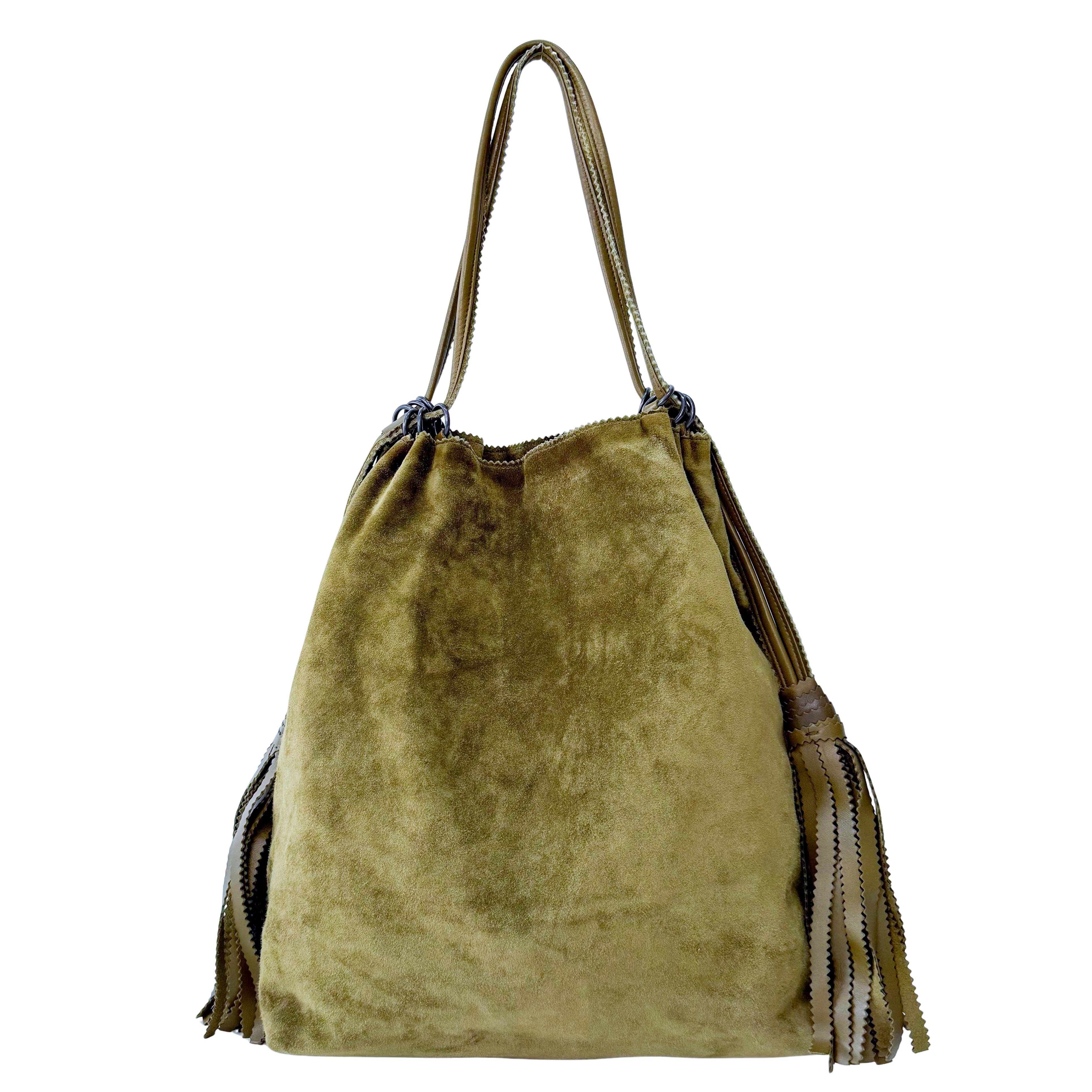 Green Suede Hobo Shoulder Bag
