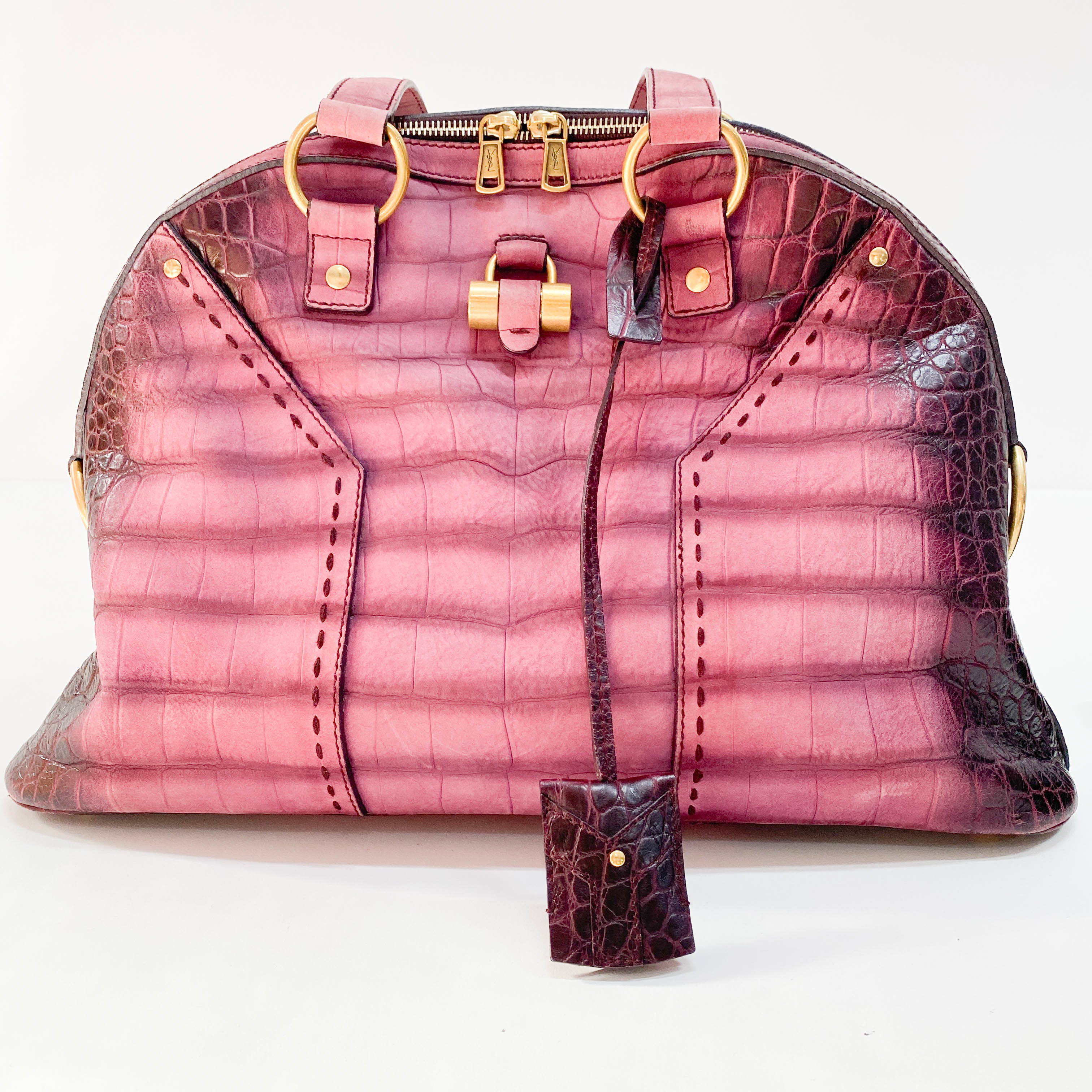 Muse Purple Croc Embossed Leather Shoulder Bag