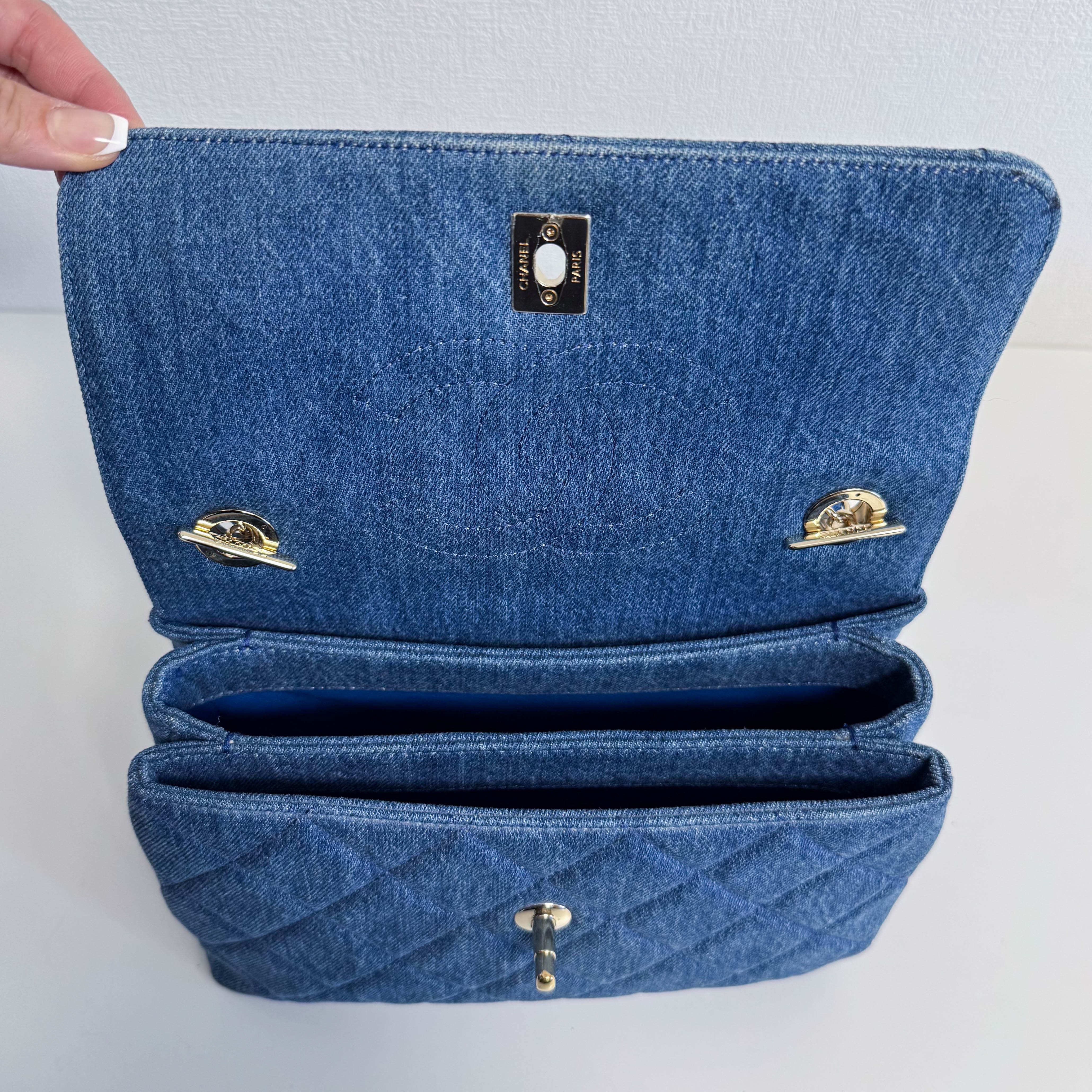 Trendy CC Denim Coco Handle Shoulder Bag