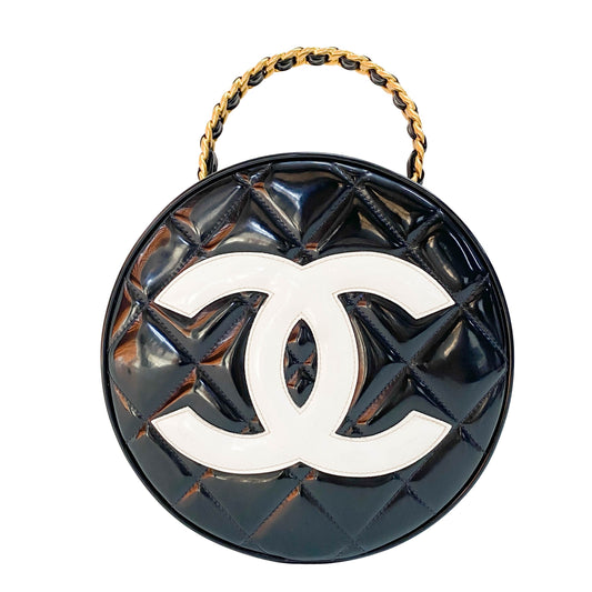 Black Matelassé Round Vanity Bag