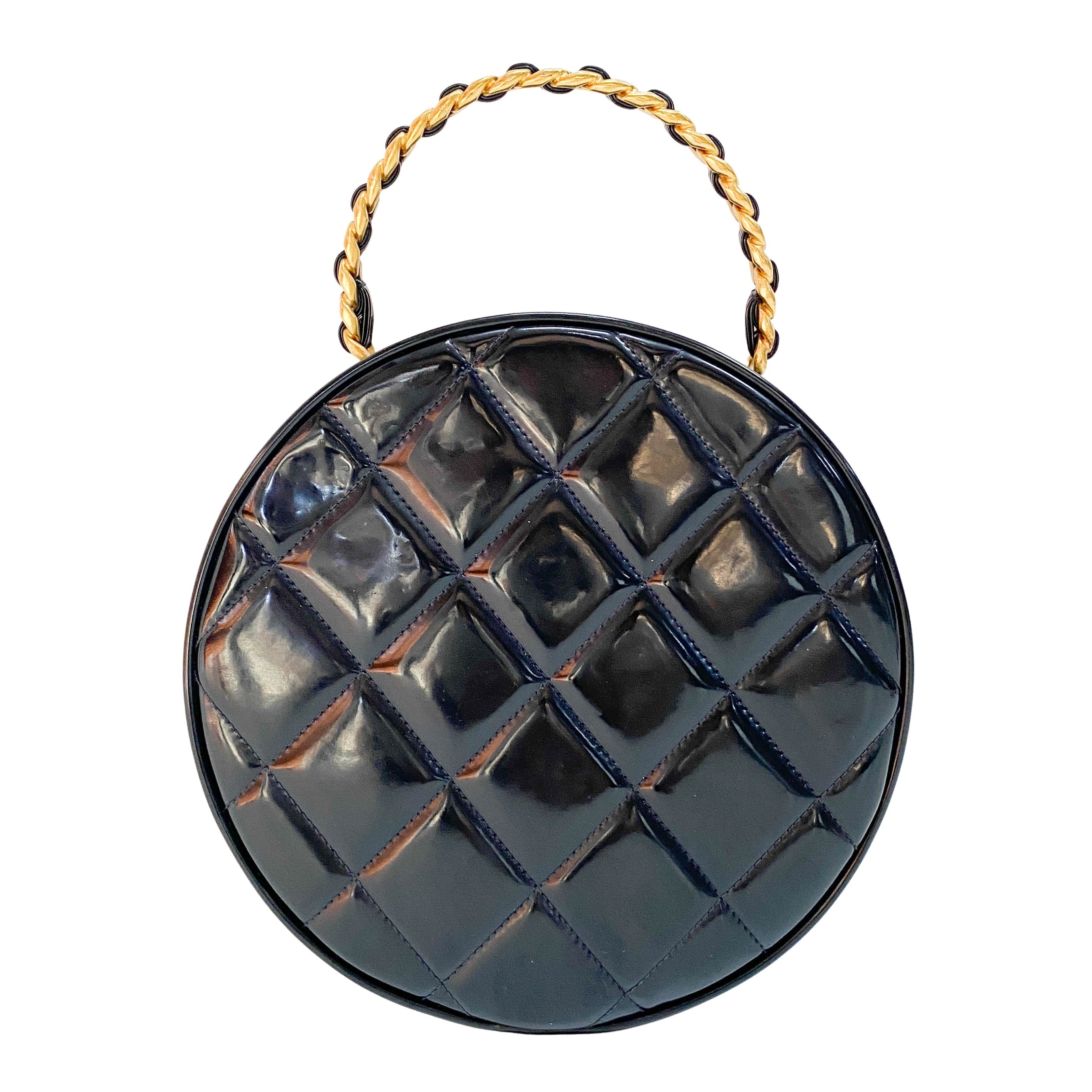 Black Matelassé Round Vanity Bag
