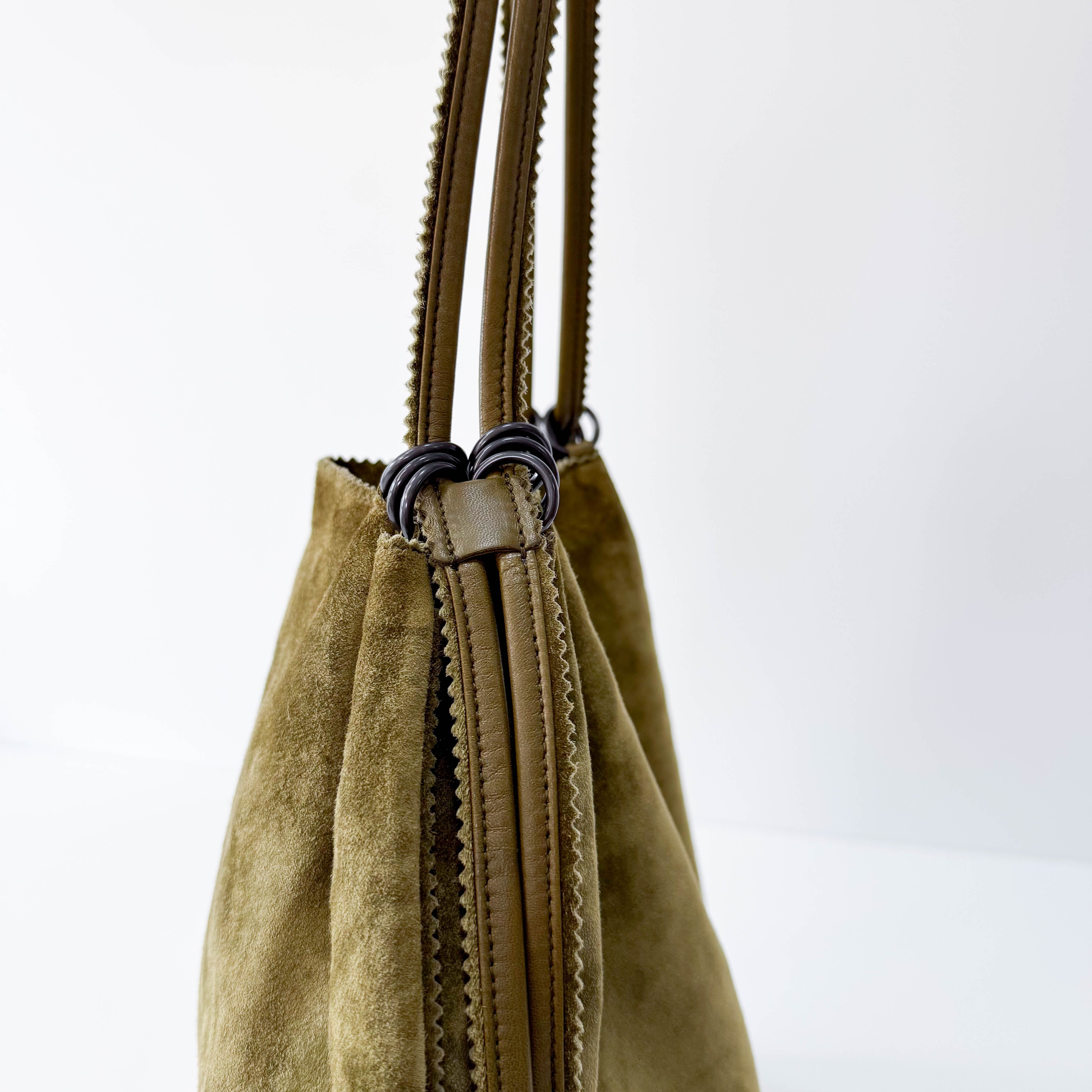 Green Suede Hobo Shoulder Bag