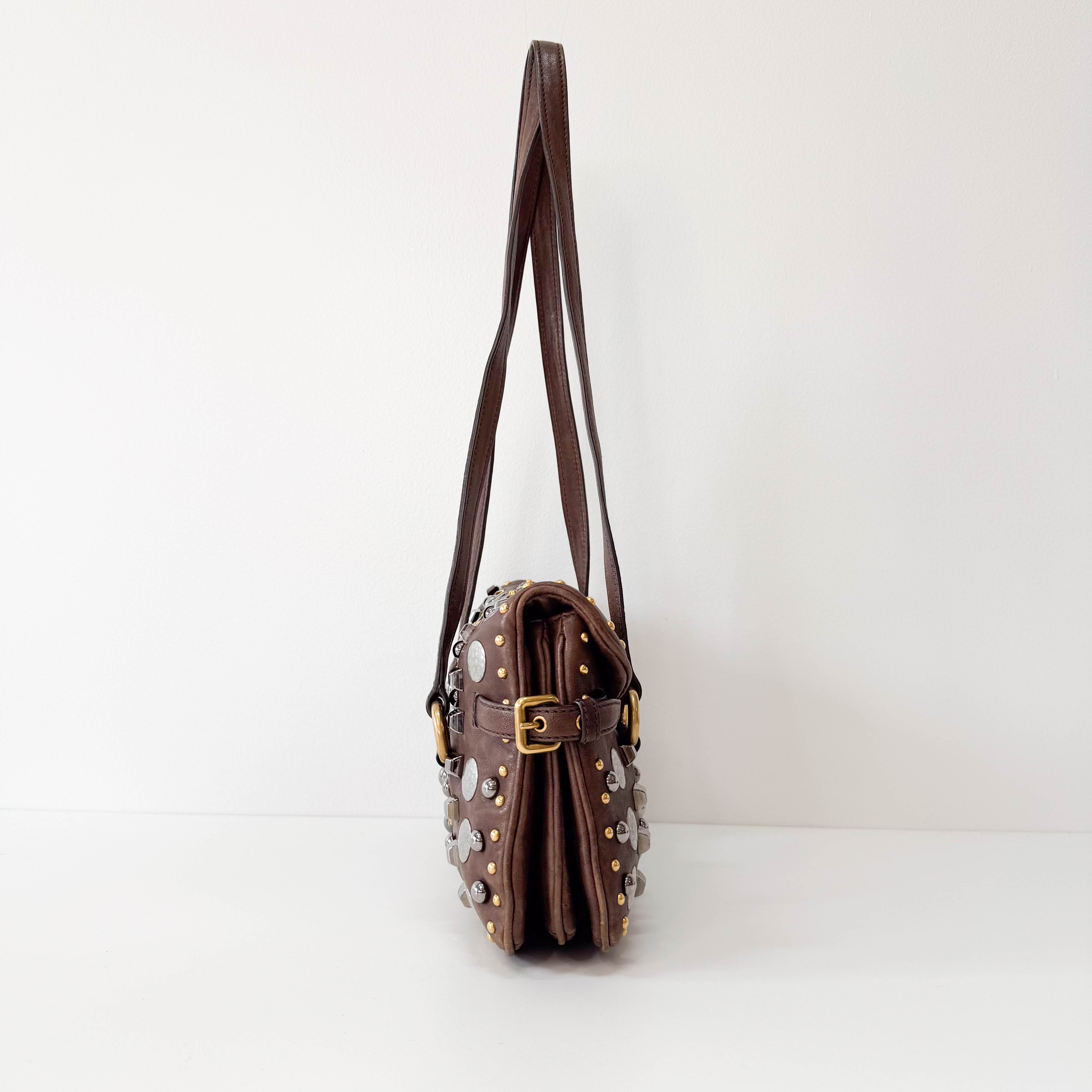 Brown Leather with Metal Studs Apliccation Bag
