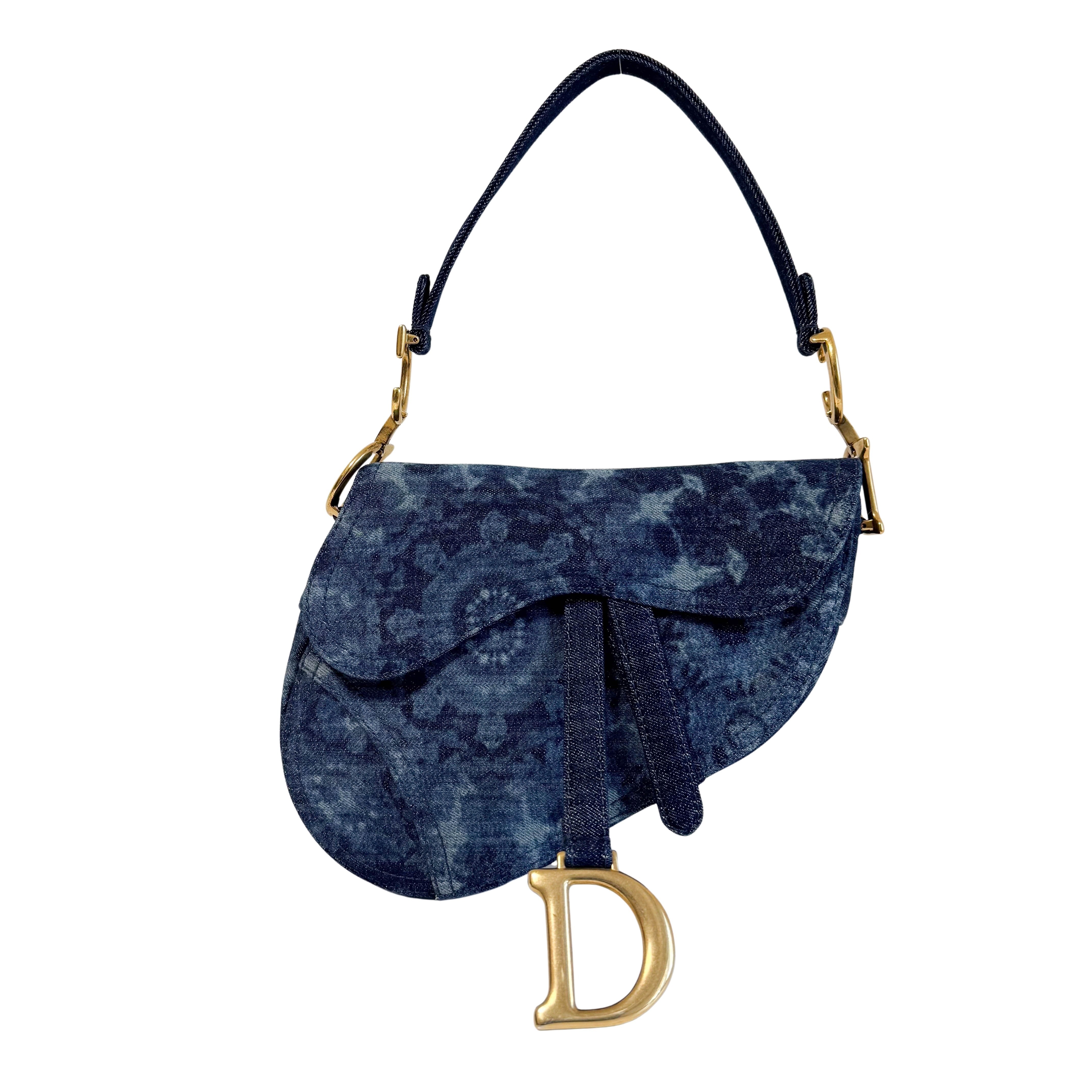 Saddle Borsa Da Sella in Senim Stampato Dior Blue Tie-Dye