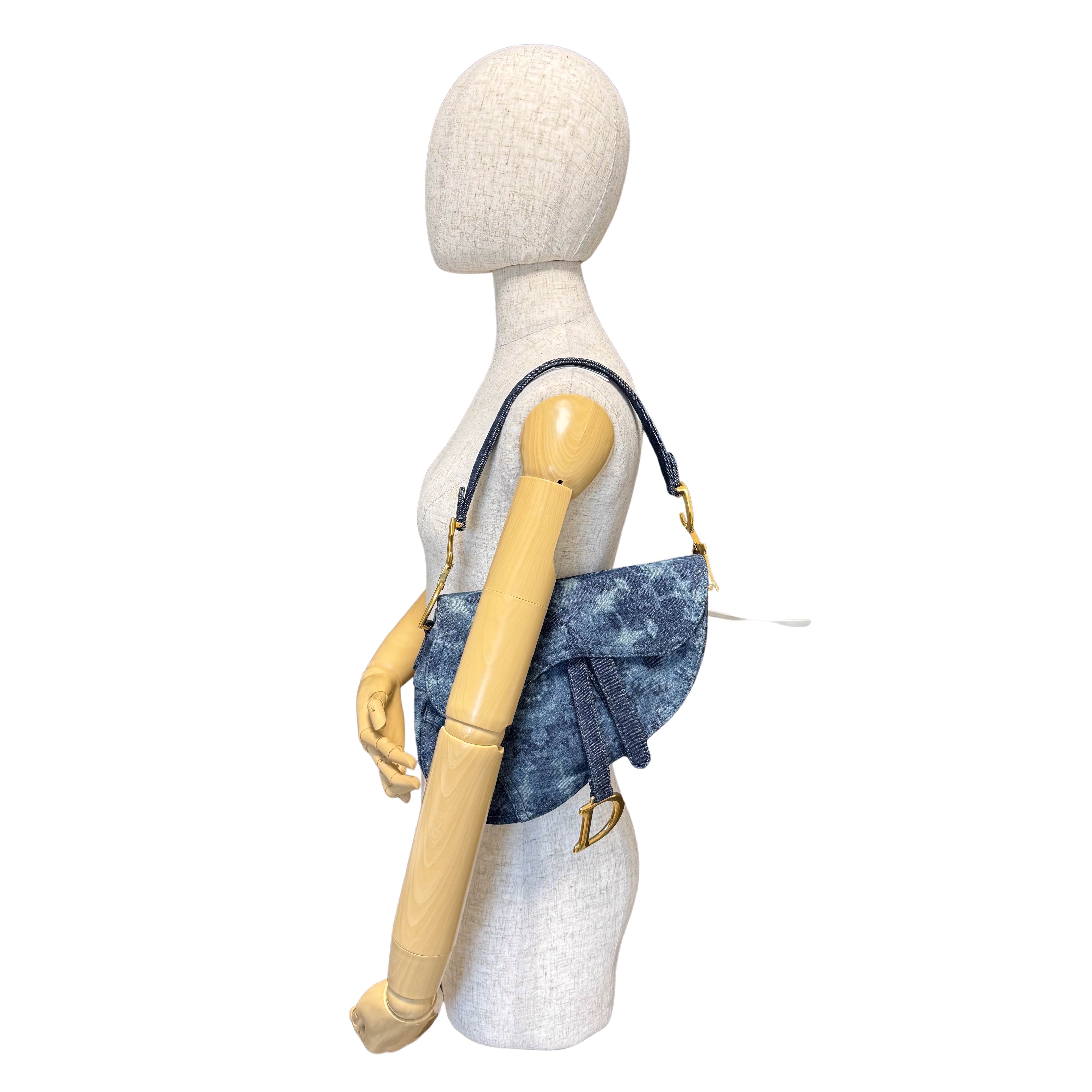 Saddle Borsa Da Sella in Senim Stampato Dior Blue Tie-Dye