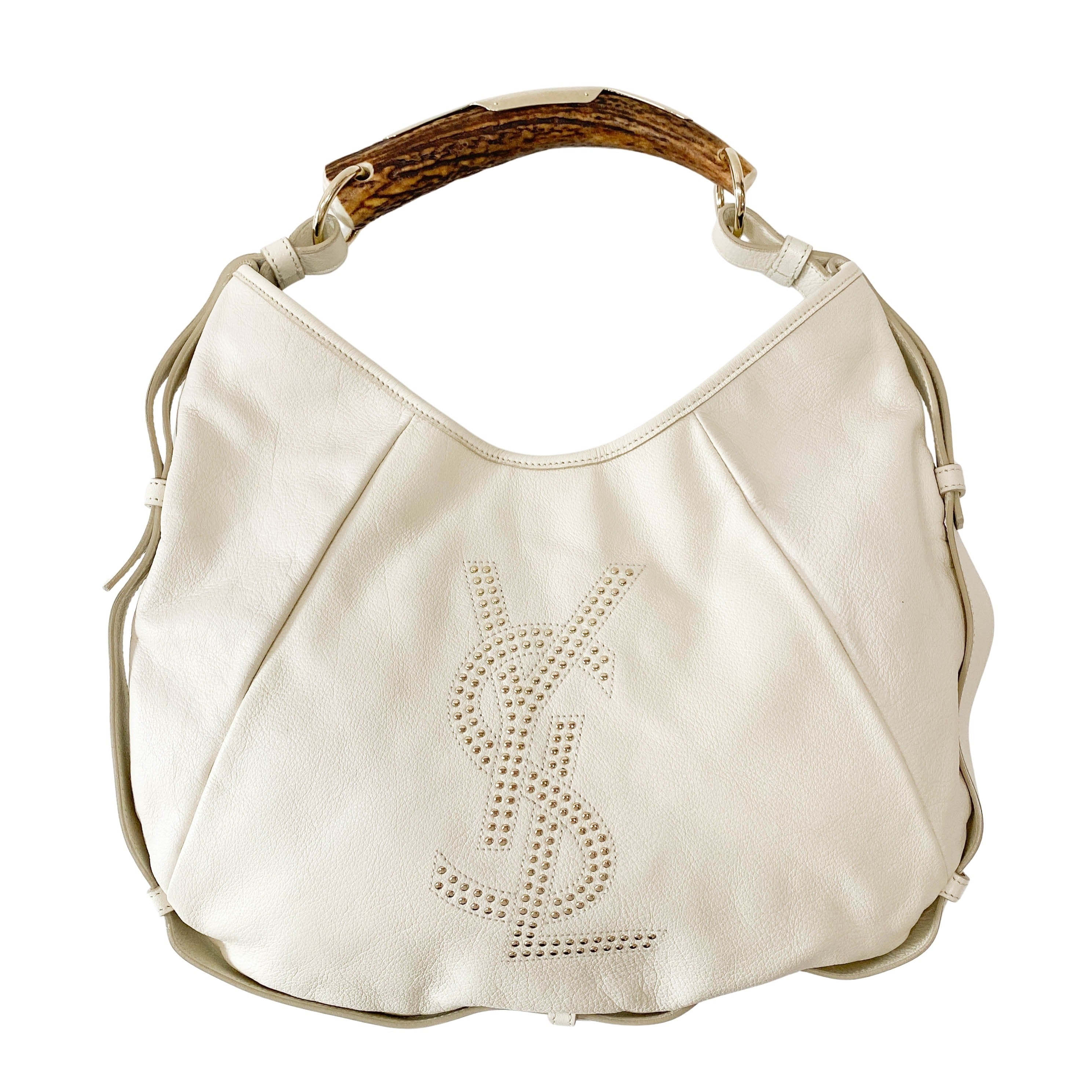 Mombasa White Leather Studs Shoulder Bag