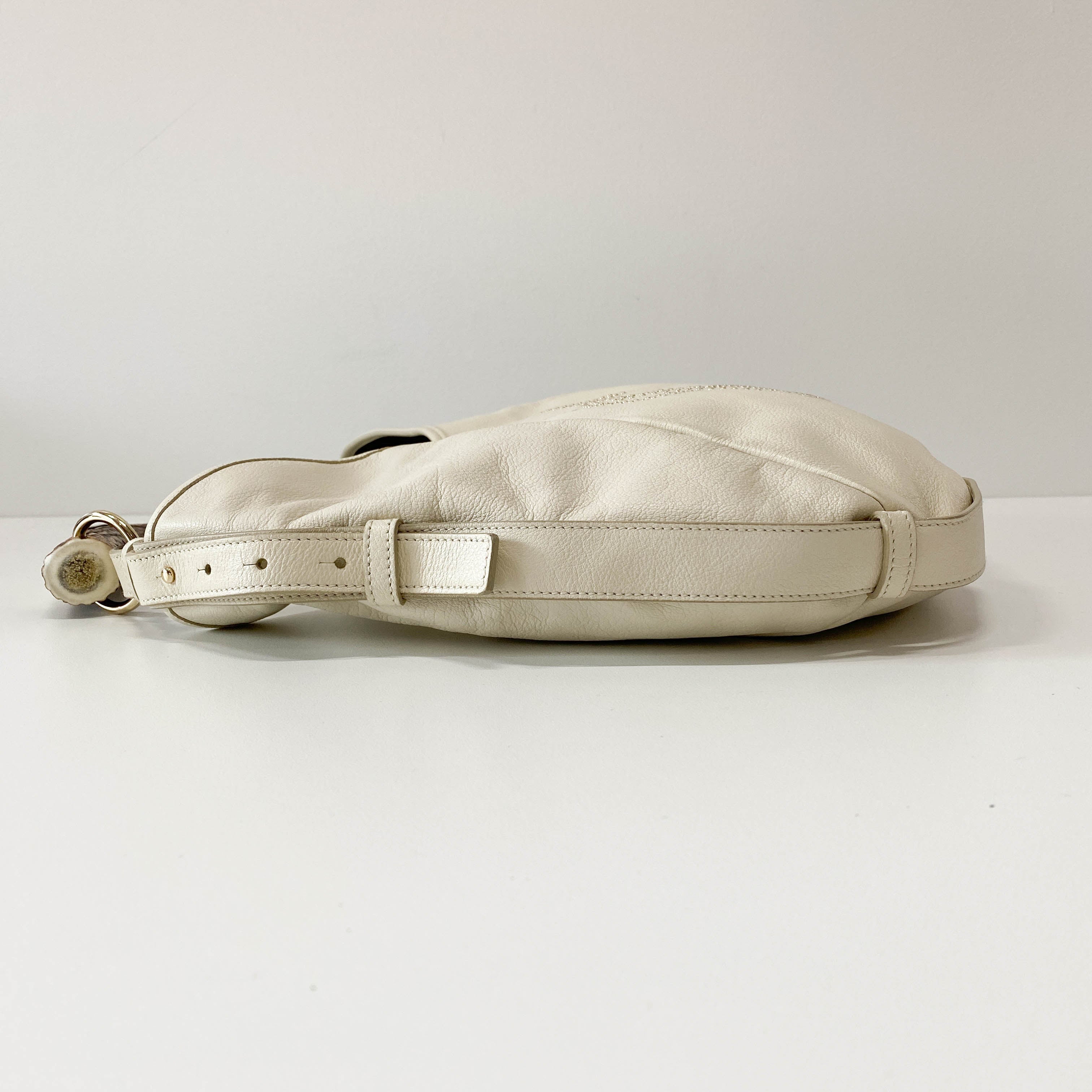 Mombasa White Leather Studs Shoulder Bag