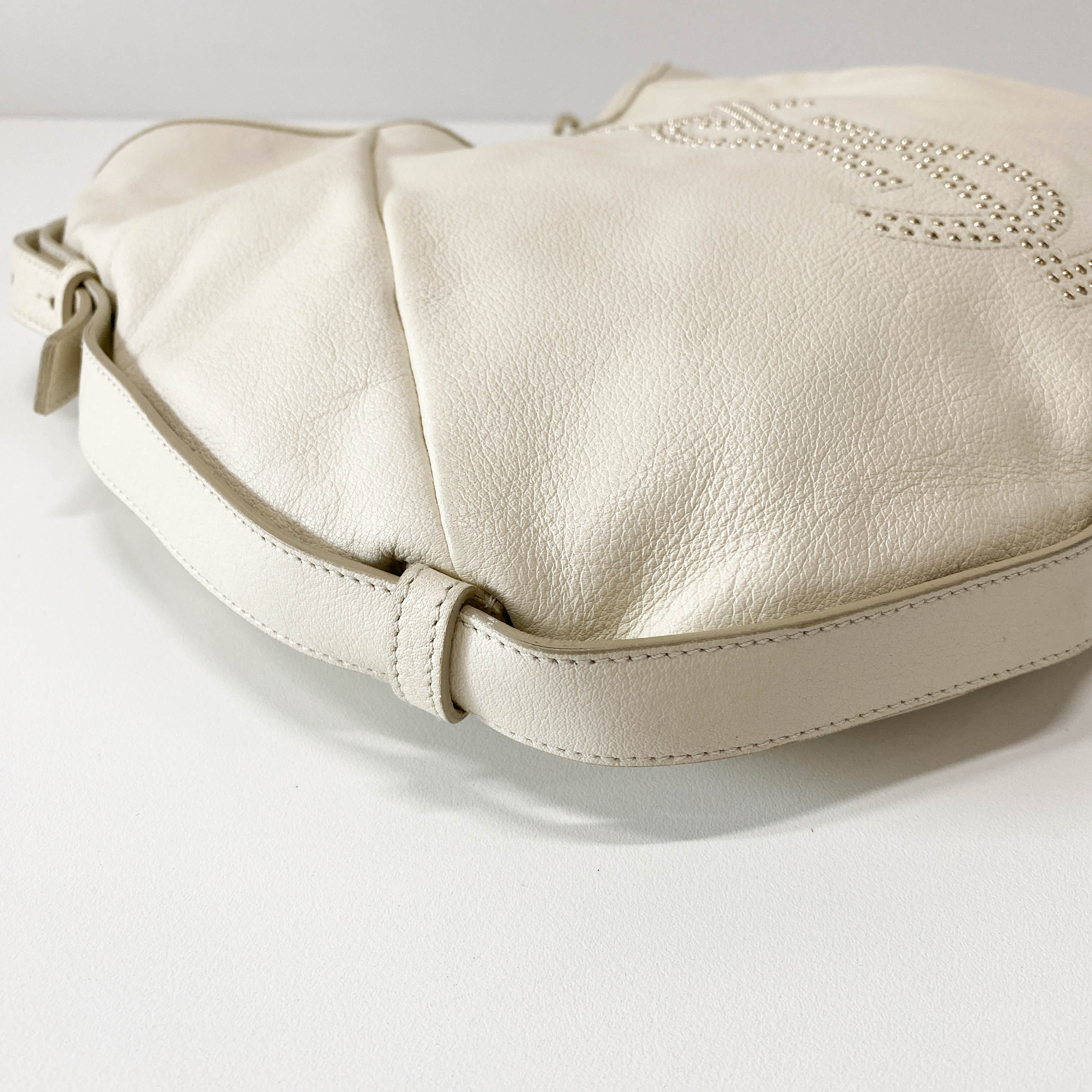 Mombasa White Leather Studs Shoulder Bag