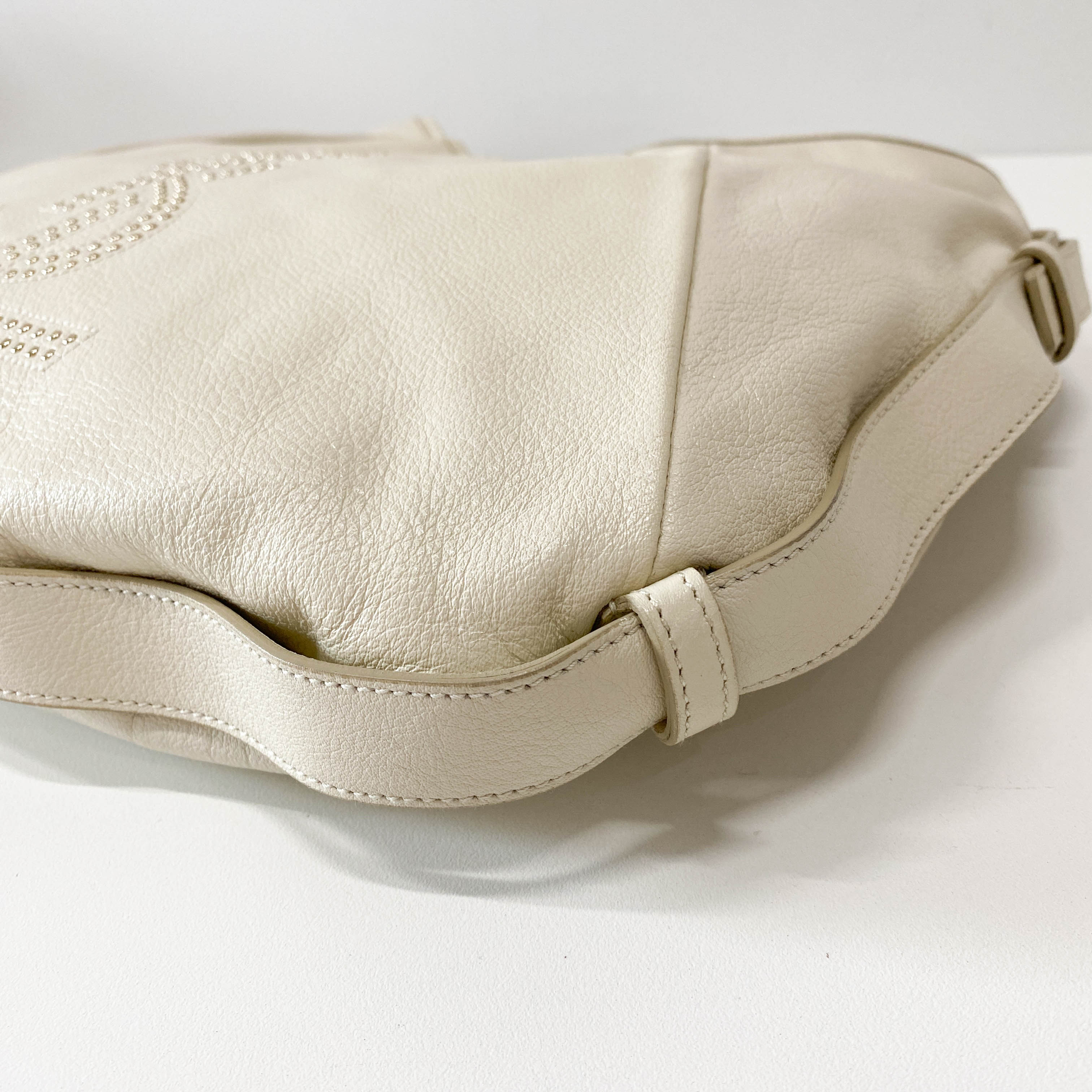 Mombasa White Leather Studs Shoulder Bag