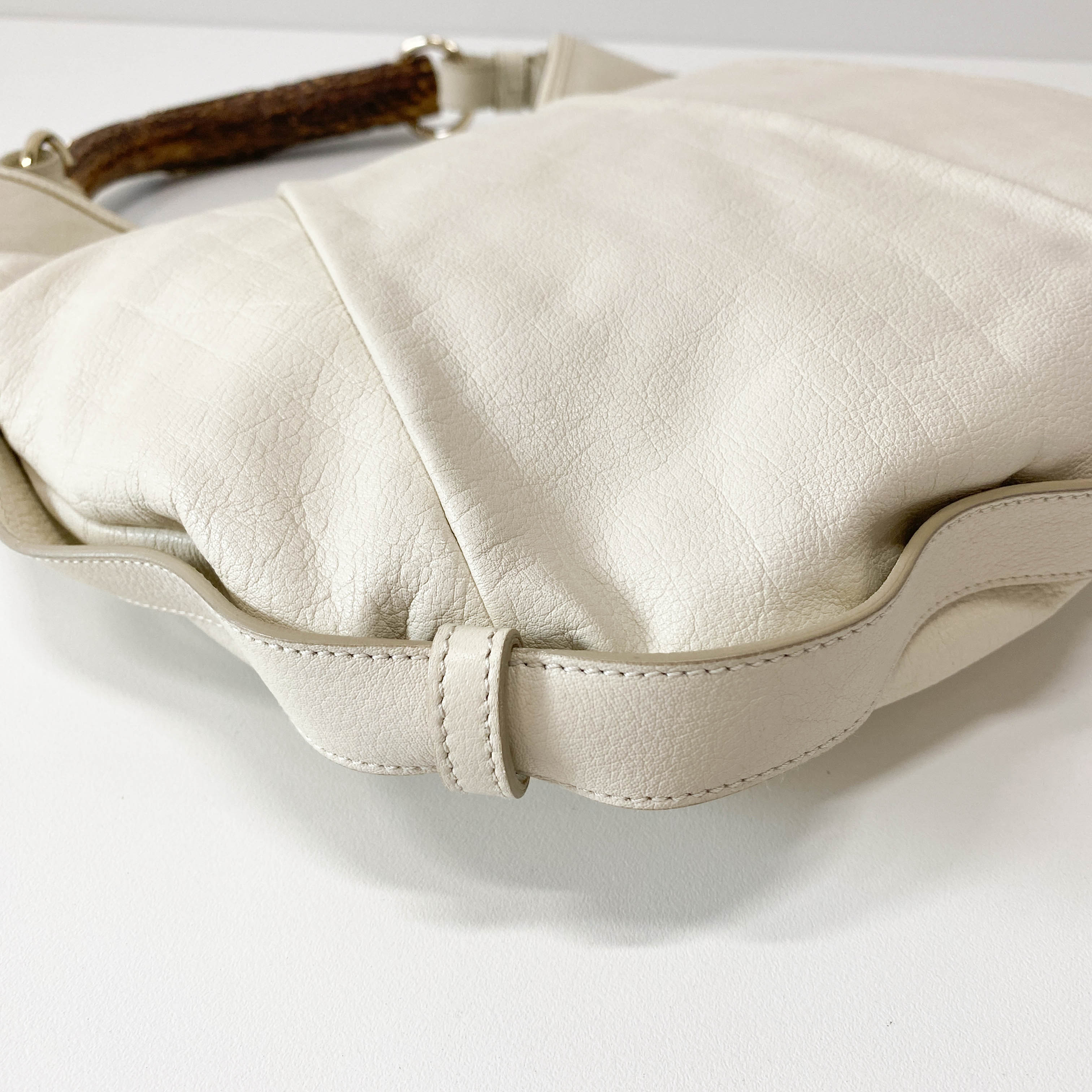 Mombasa White Leather Studs Shoulder Bag