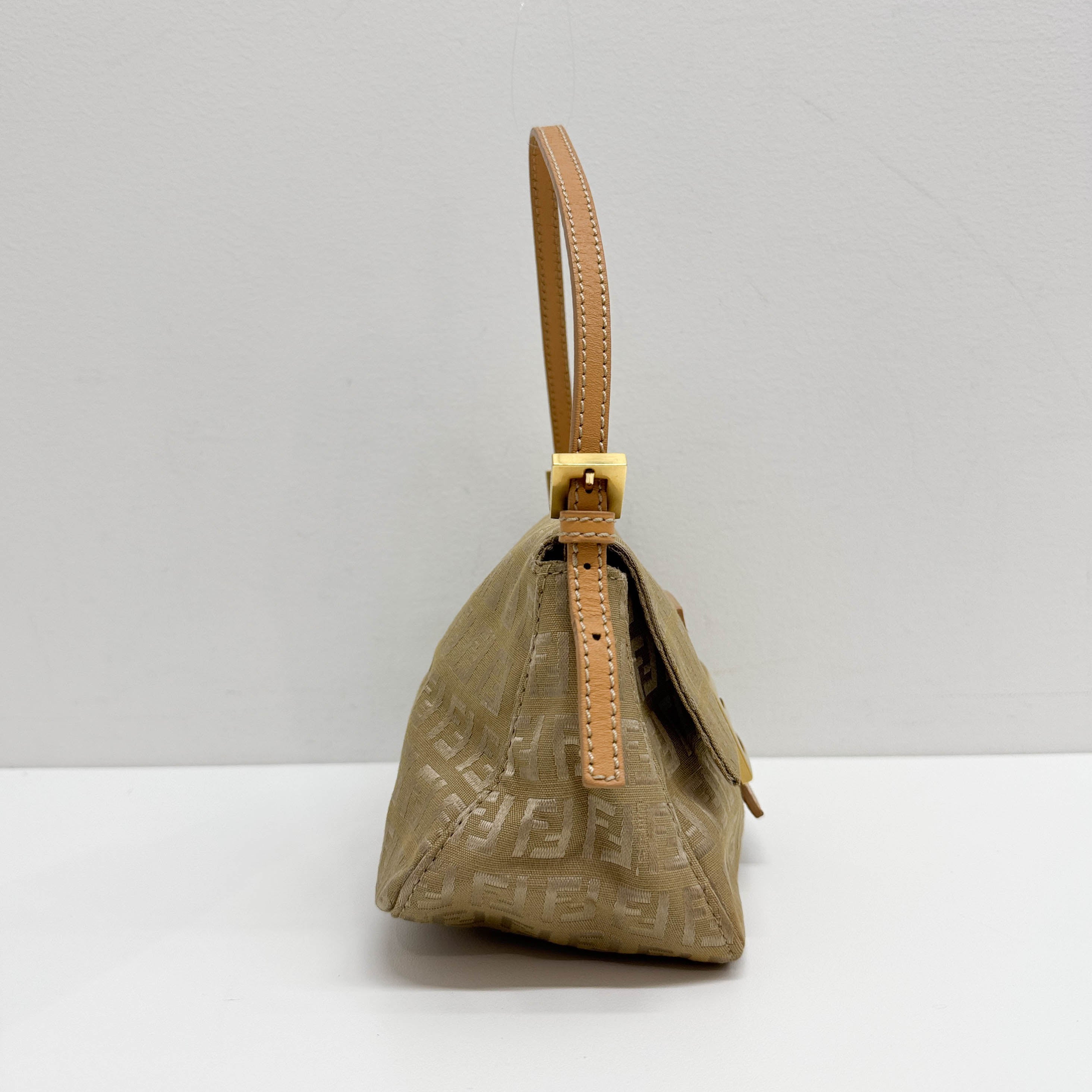 FENDI Mini Mamma Baguette Light Khaki Zucchino Canvas Hand Bag