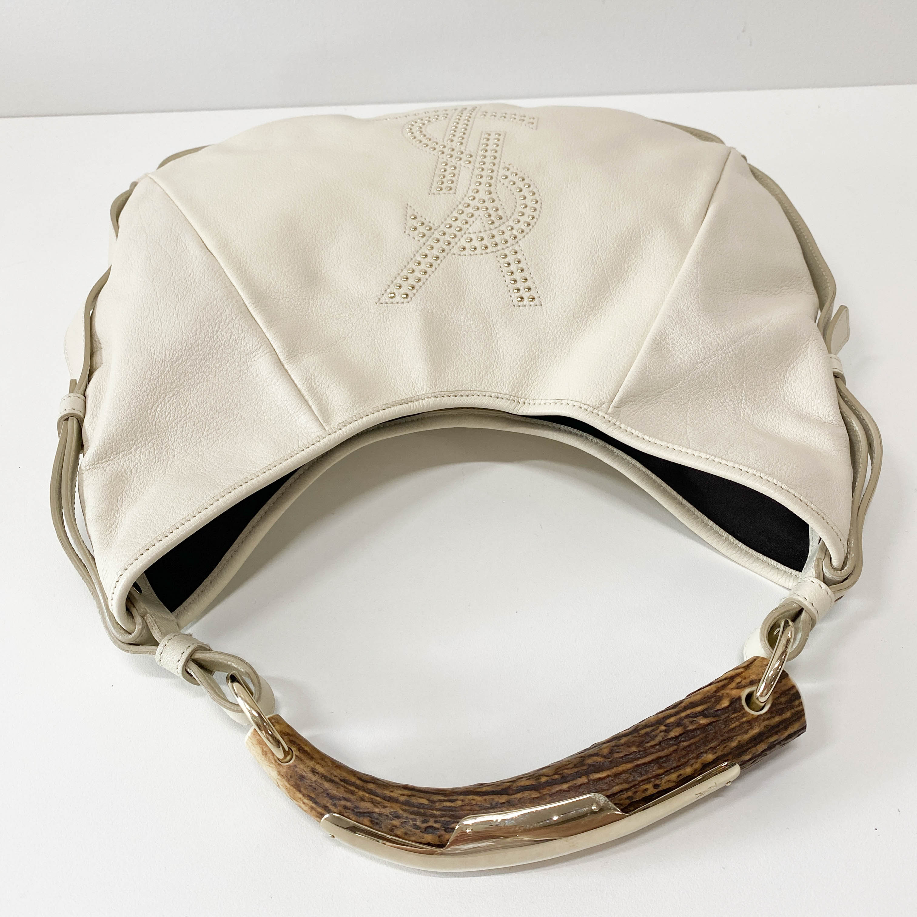 Mombasa White Leather Studs Shoulder Bag