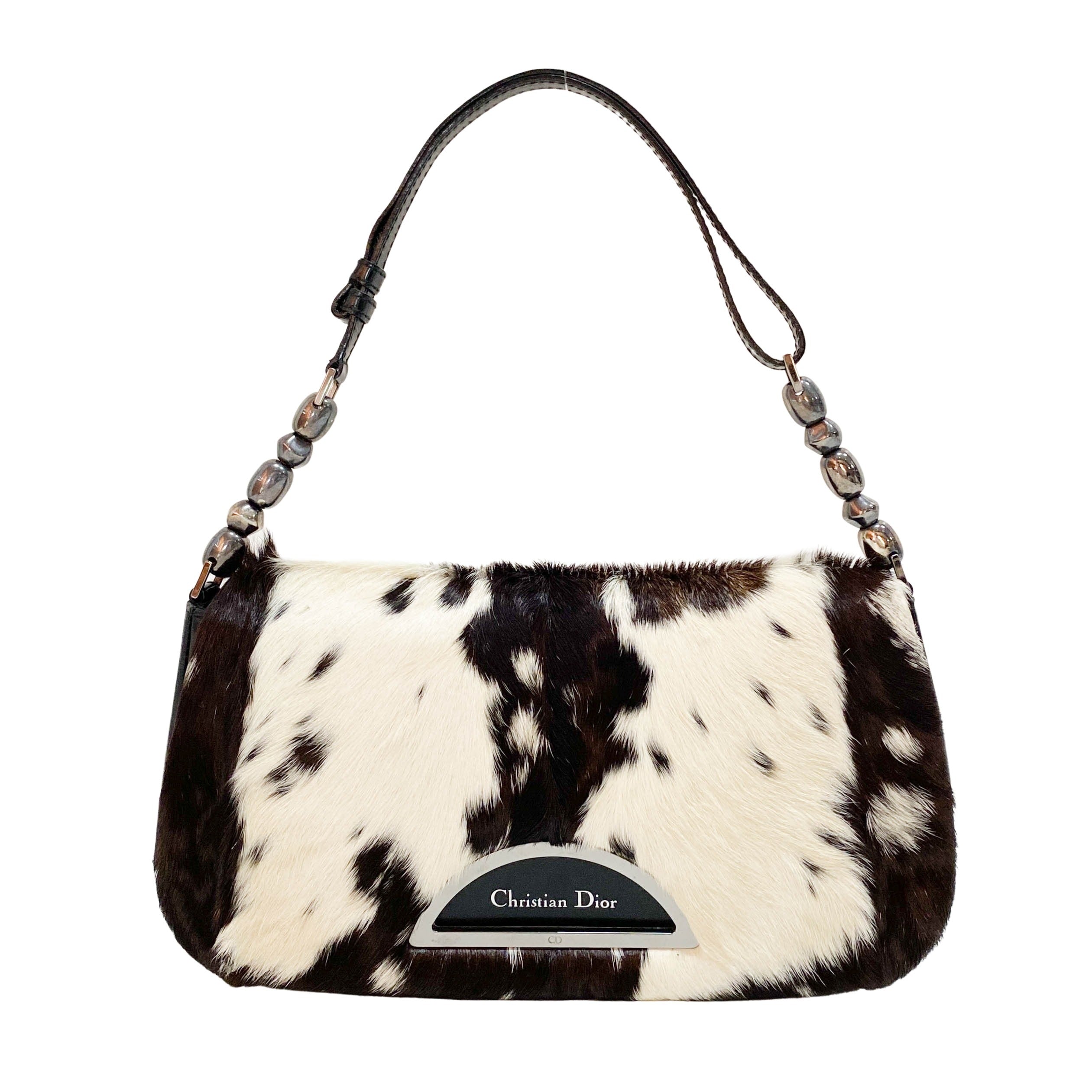 Limited Edition Malice Pearl Cow Print Brown Pony Hair Shoulder Bag