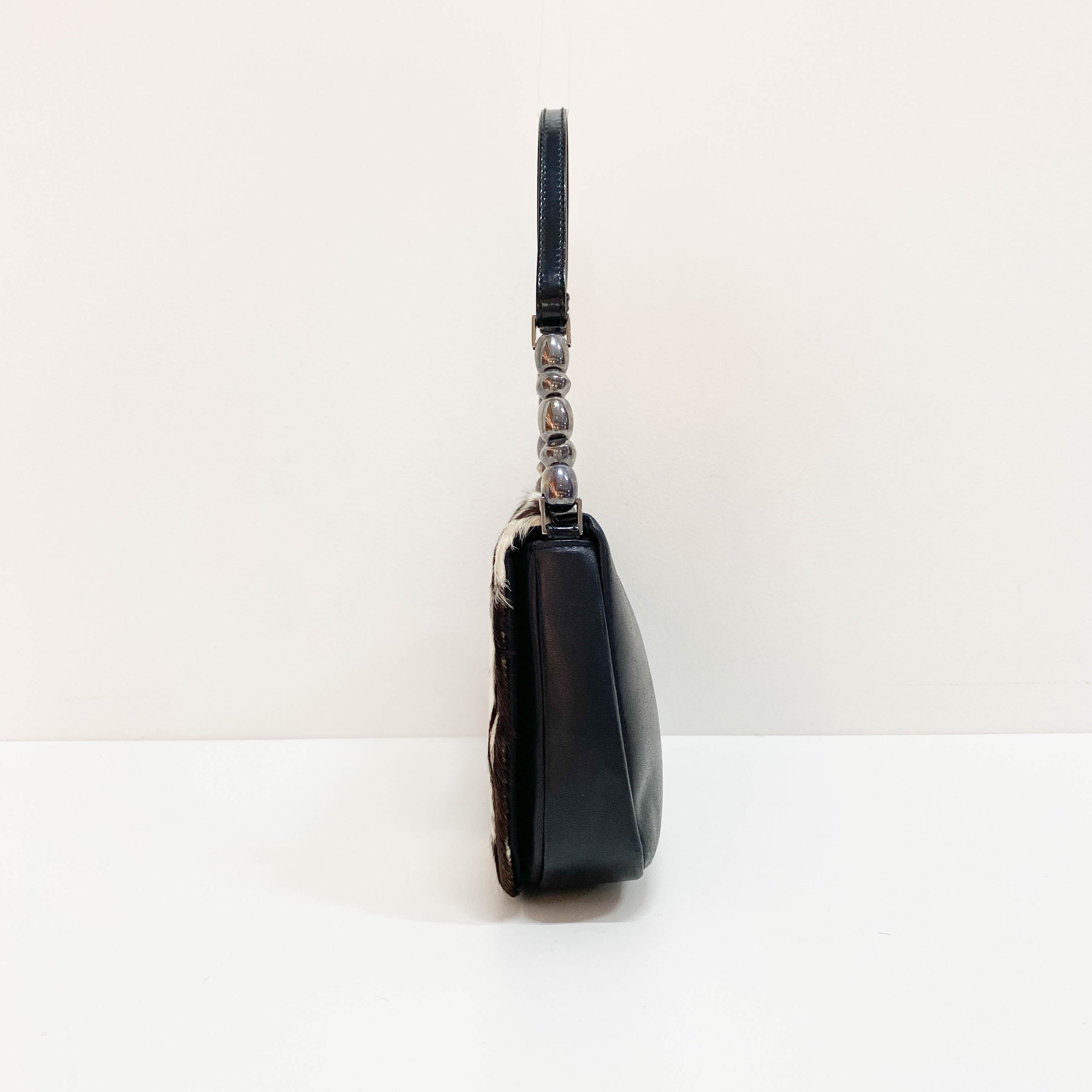 Limited Edition Malice Pearl Cow Print Brown Pony Hair Shoulder Bag