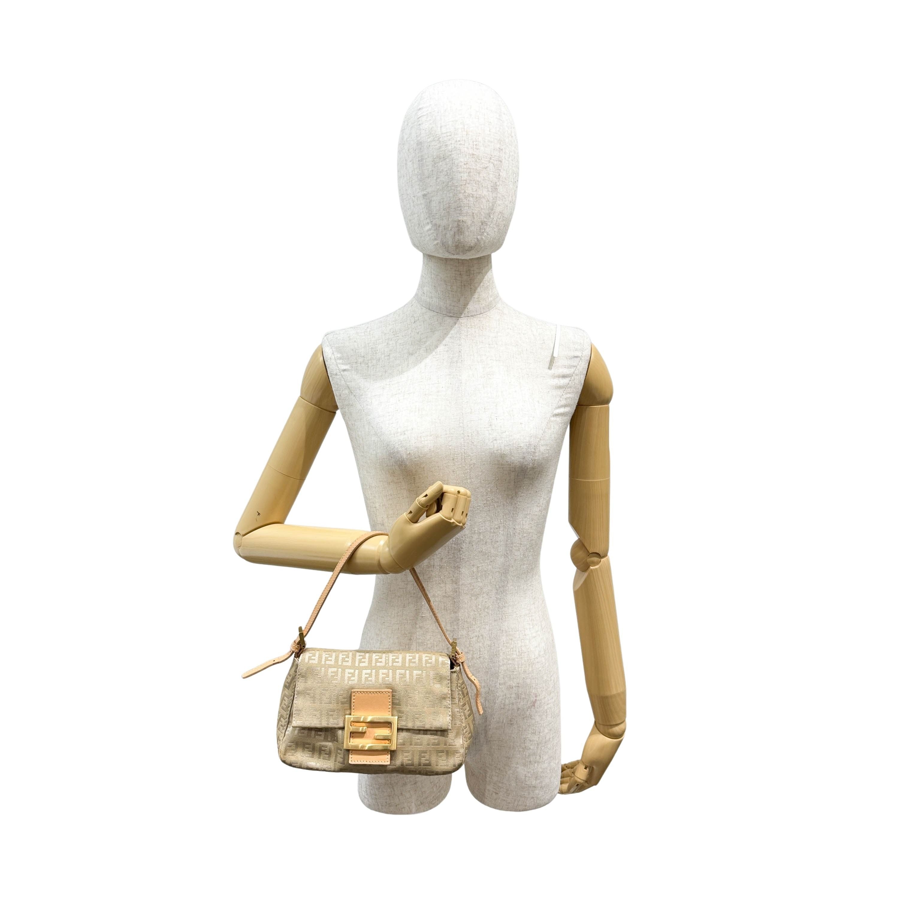 FENDI Mini Mamma Baguette Light Khaki Zucchino Canvas Hand Bag