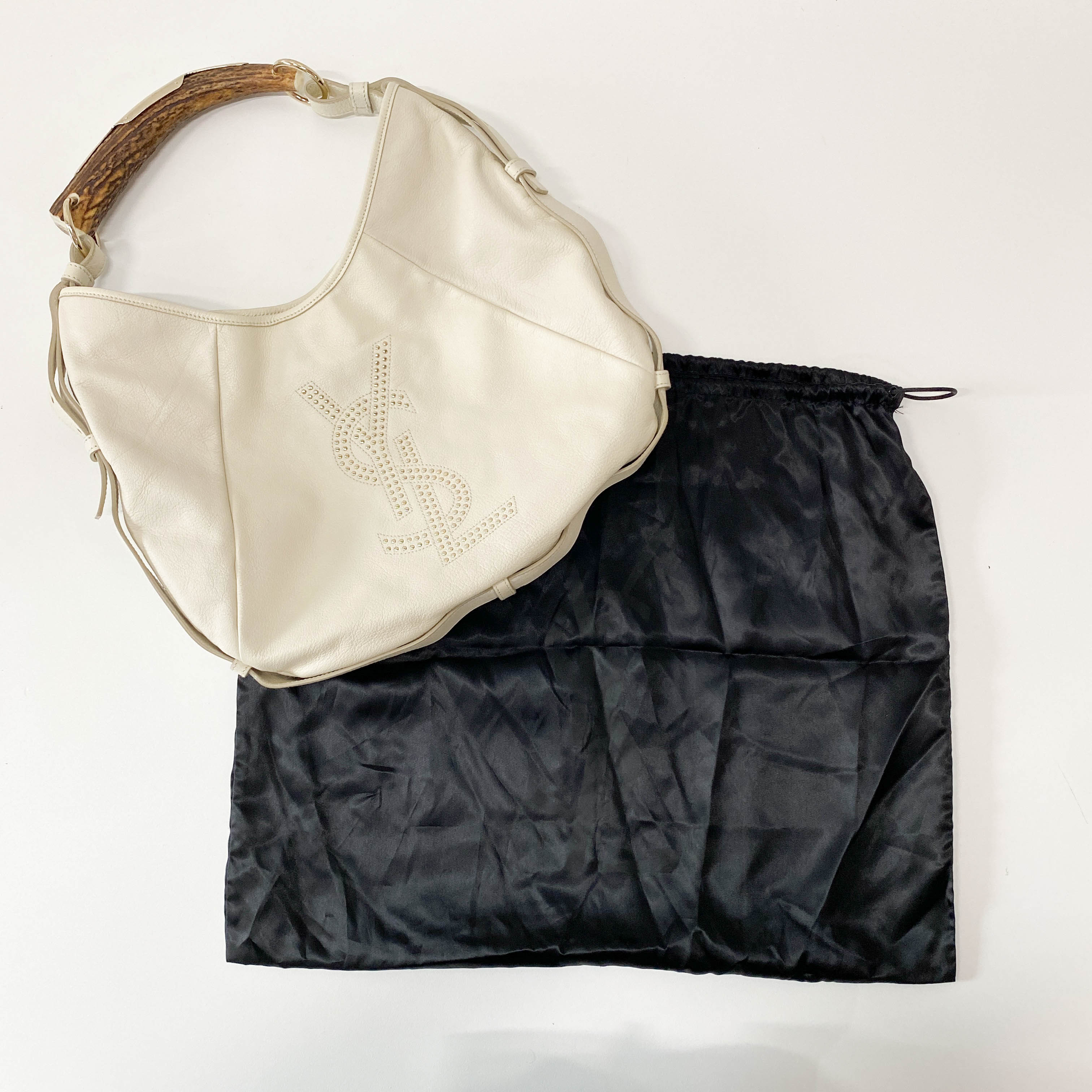 Mombasa White Leather Studs Shoulder Bag